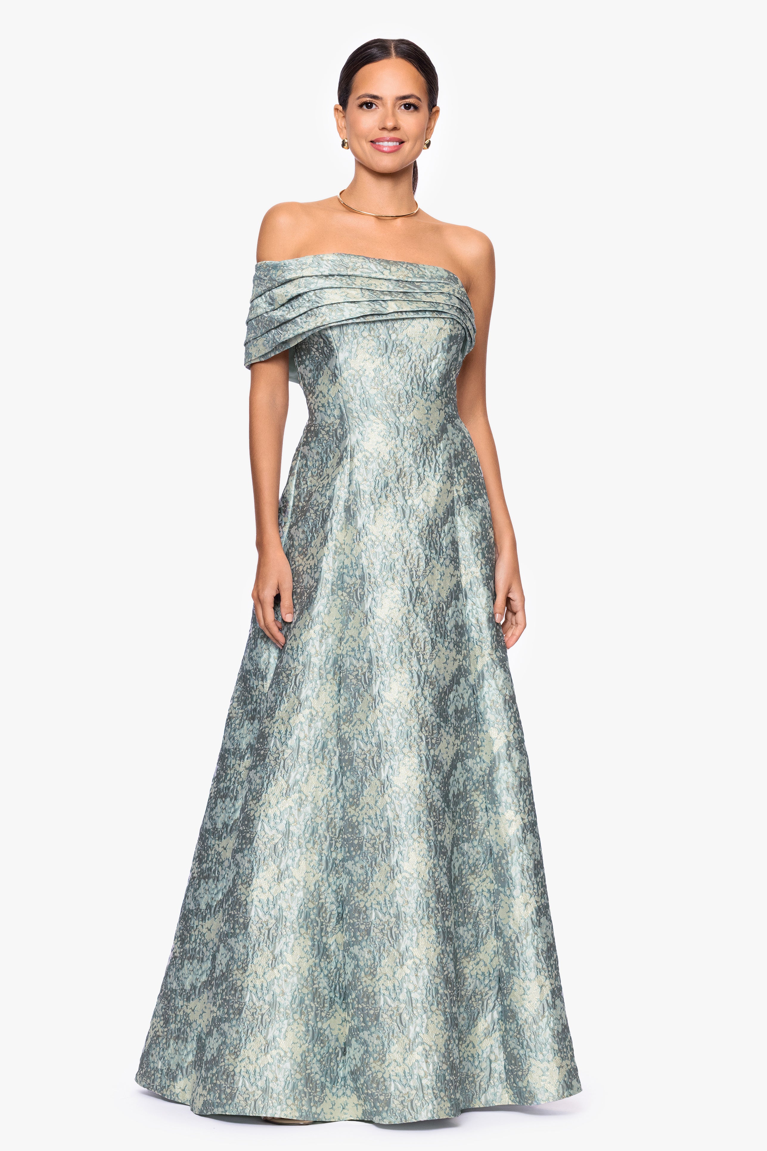 Judith Brocade One Shoulder A-Line Floor Length Dress