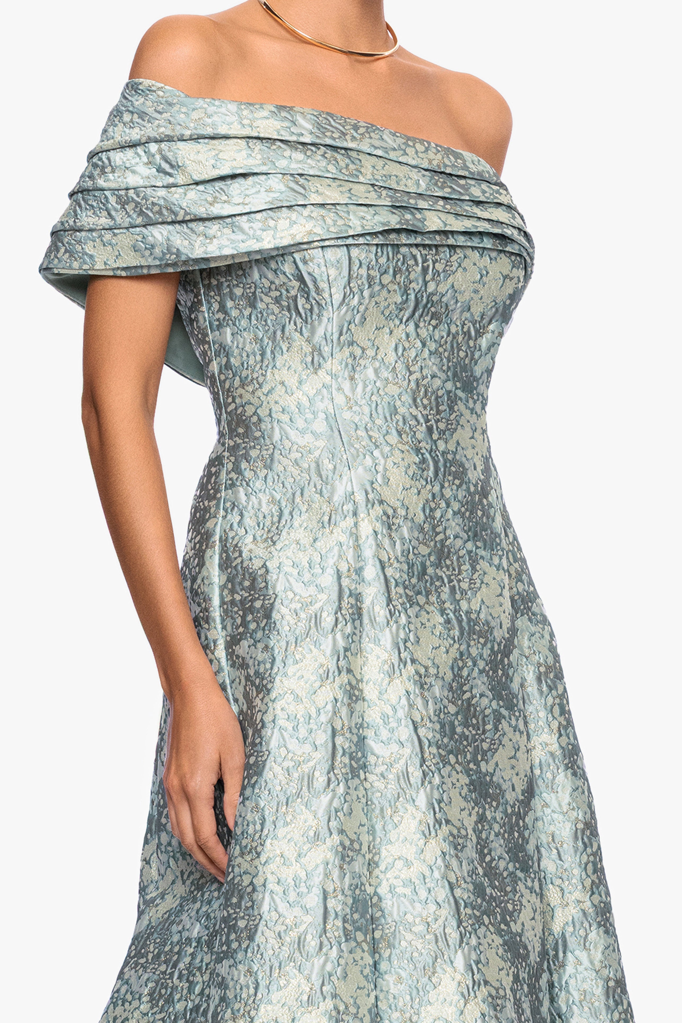 chinese dress ladies Betsy & Adam Petite Off-The-Shoulder A-Line Long Dress - Sage Ivory