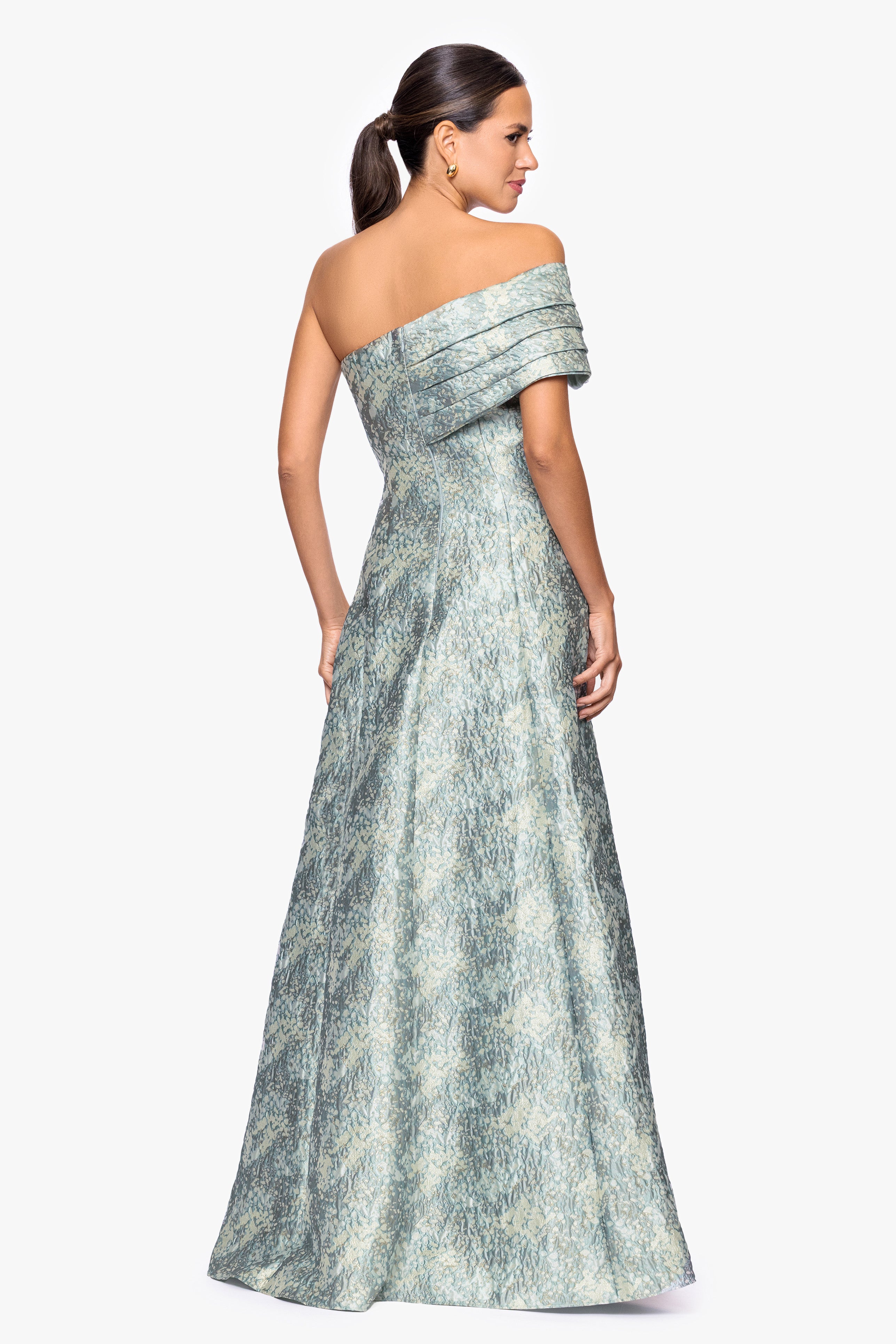 Betsy & Adam Petite Off-The-Shoulder A-Line Long Dress - Sage Ivory - Size 2P Betsy & Adam Petite Off-The-Shoulder A-Line Long Dress - Sage Ivory - Size 2P