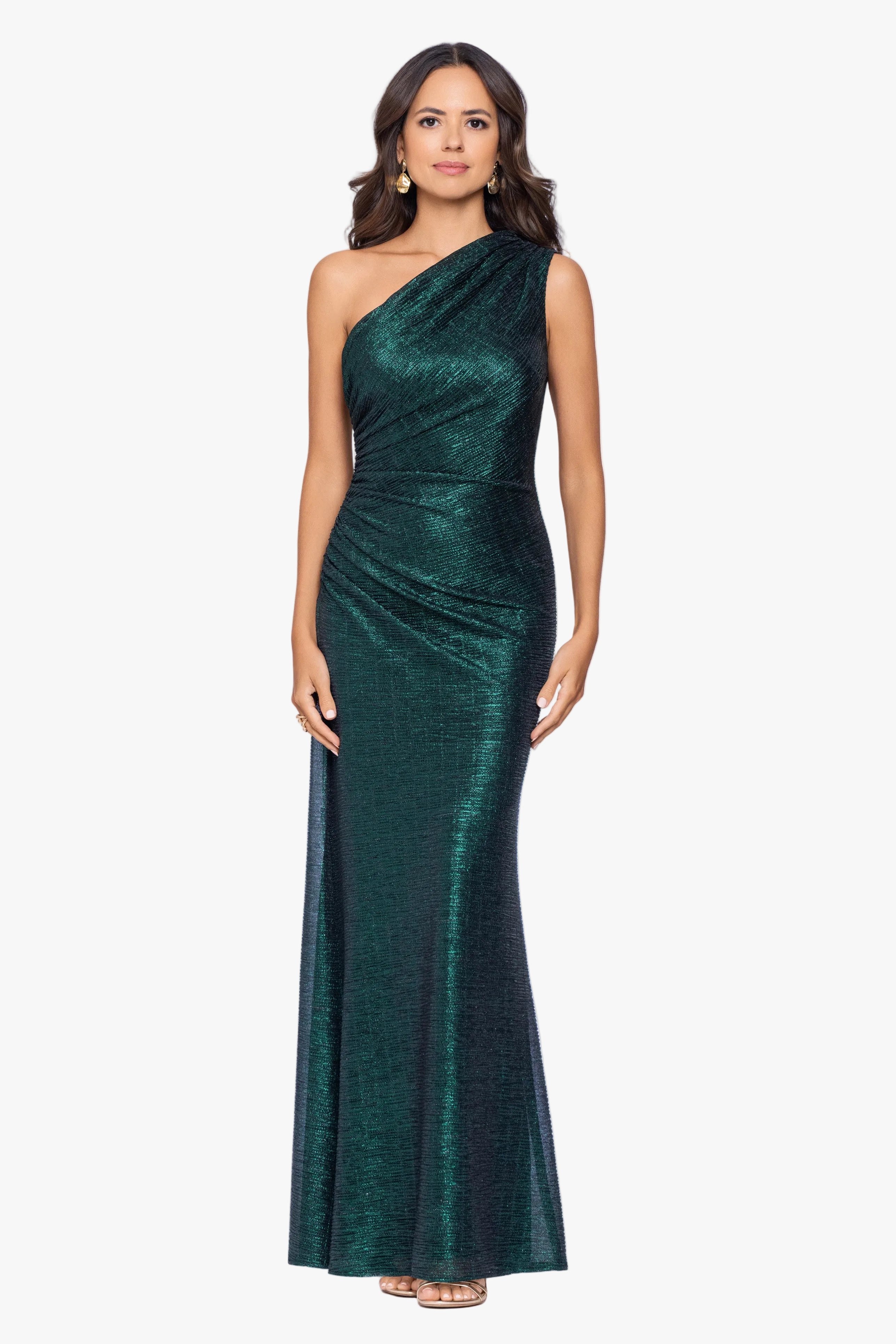 "Avril" Metallic One Shoulder Ruched Dress