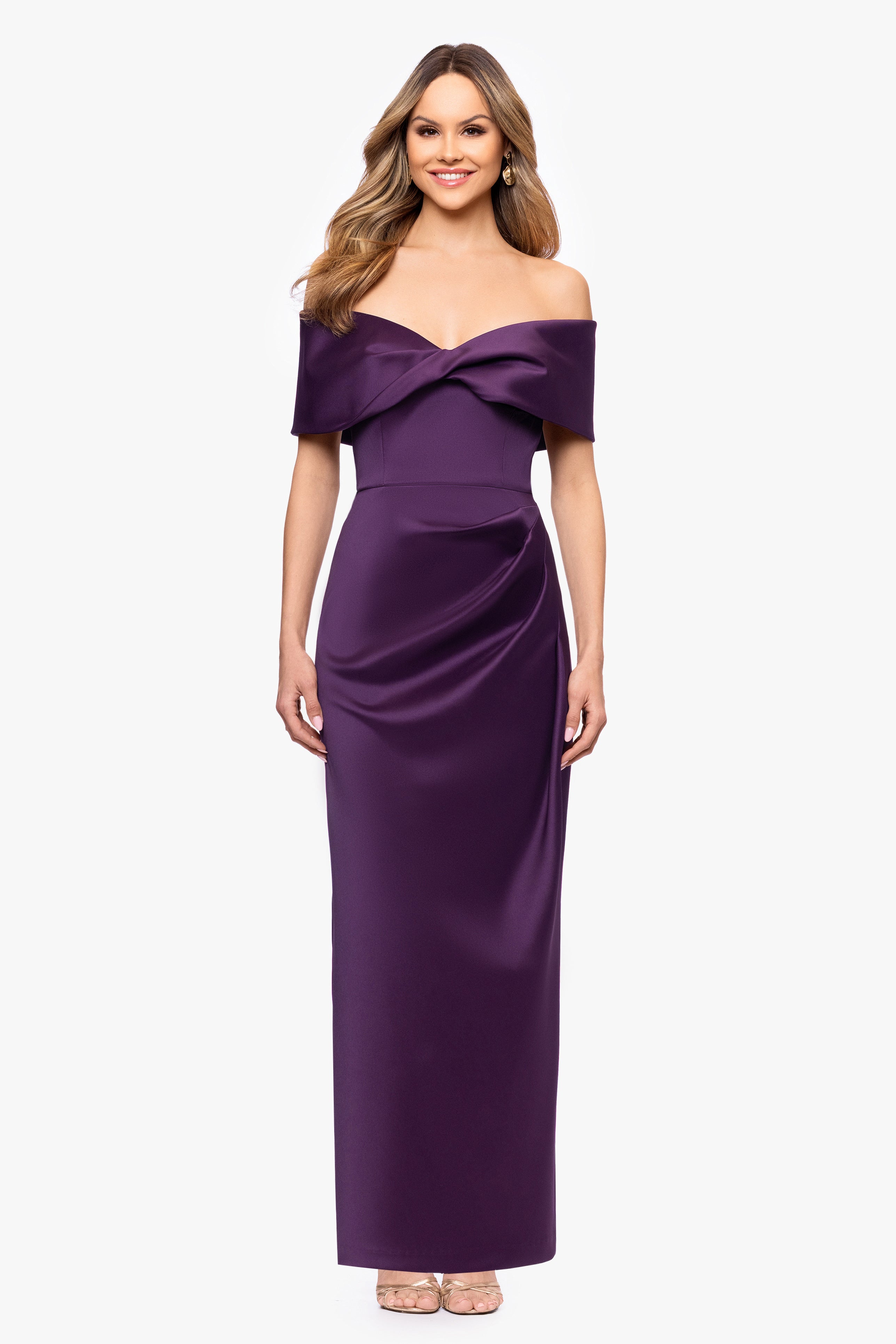 "Juliet" Mikado Off The Shoulder Floor Length Dress