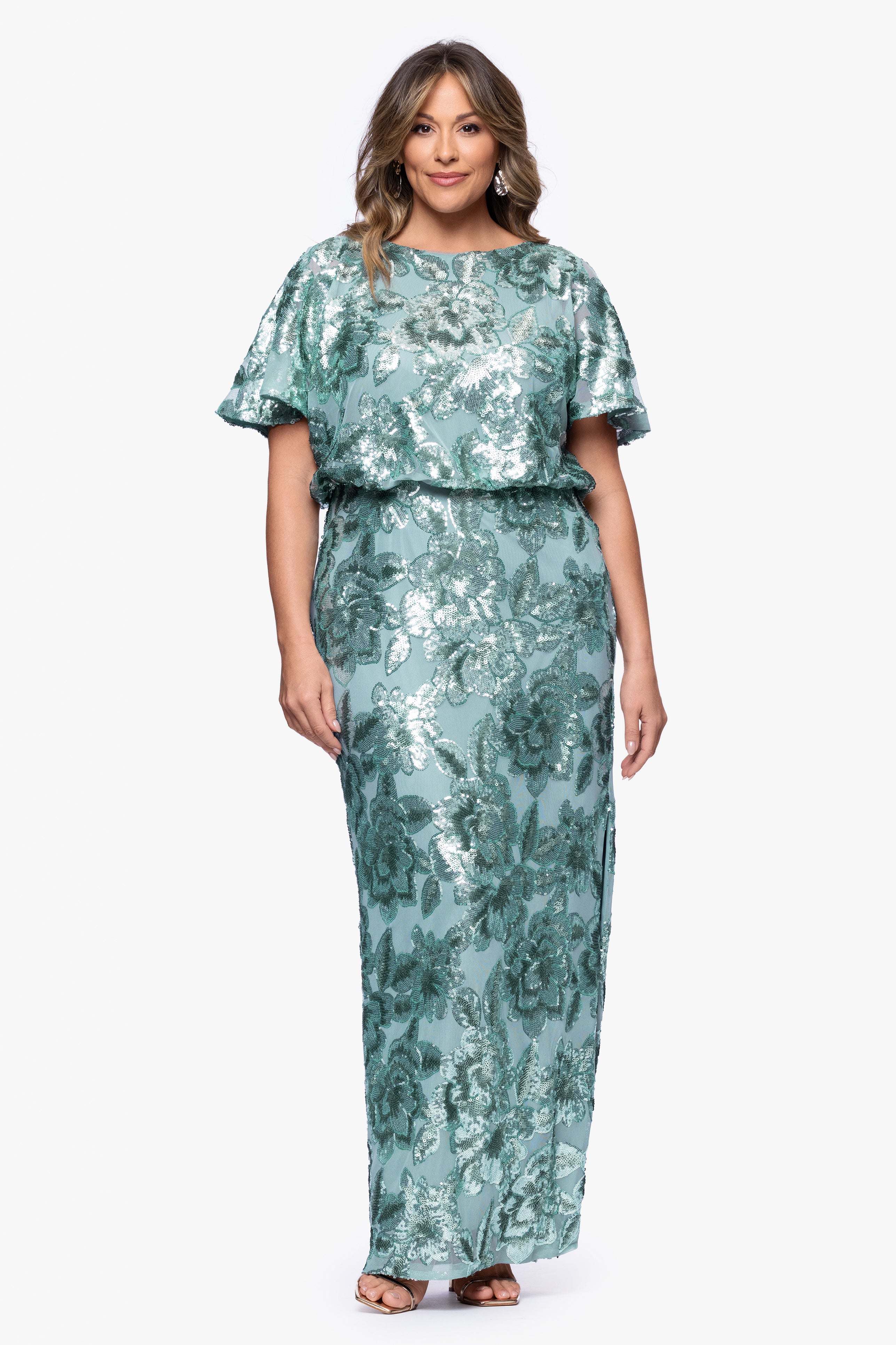 Plus "Tracy" Sequin Embellished Floor Length Dress