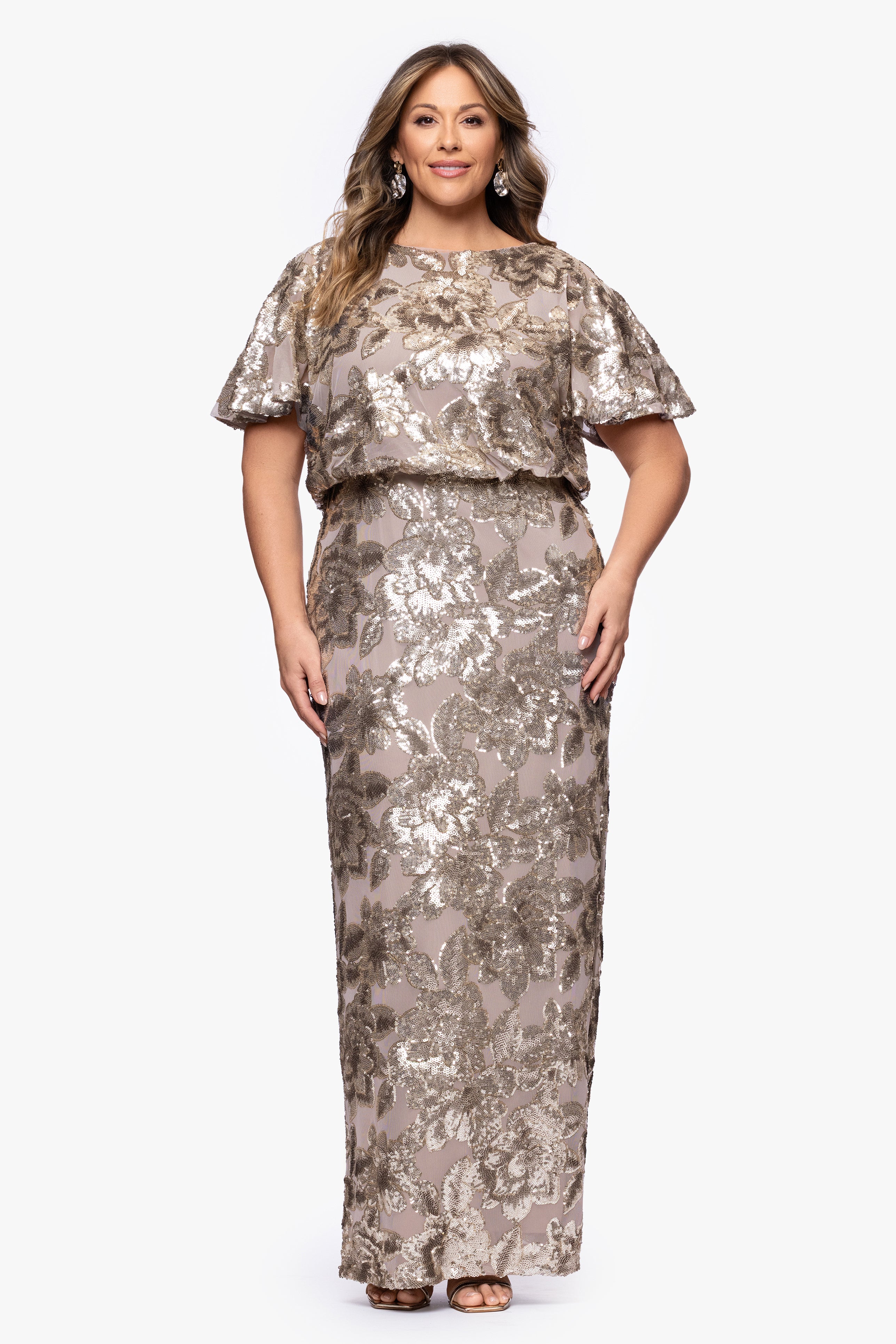 Plus "Tracy" Sequin Embellished Floor Length Dress