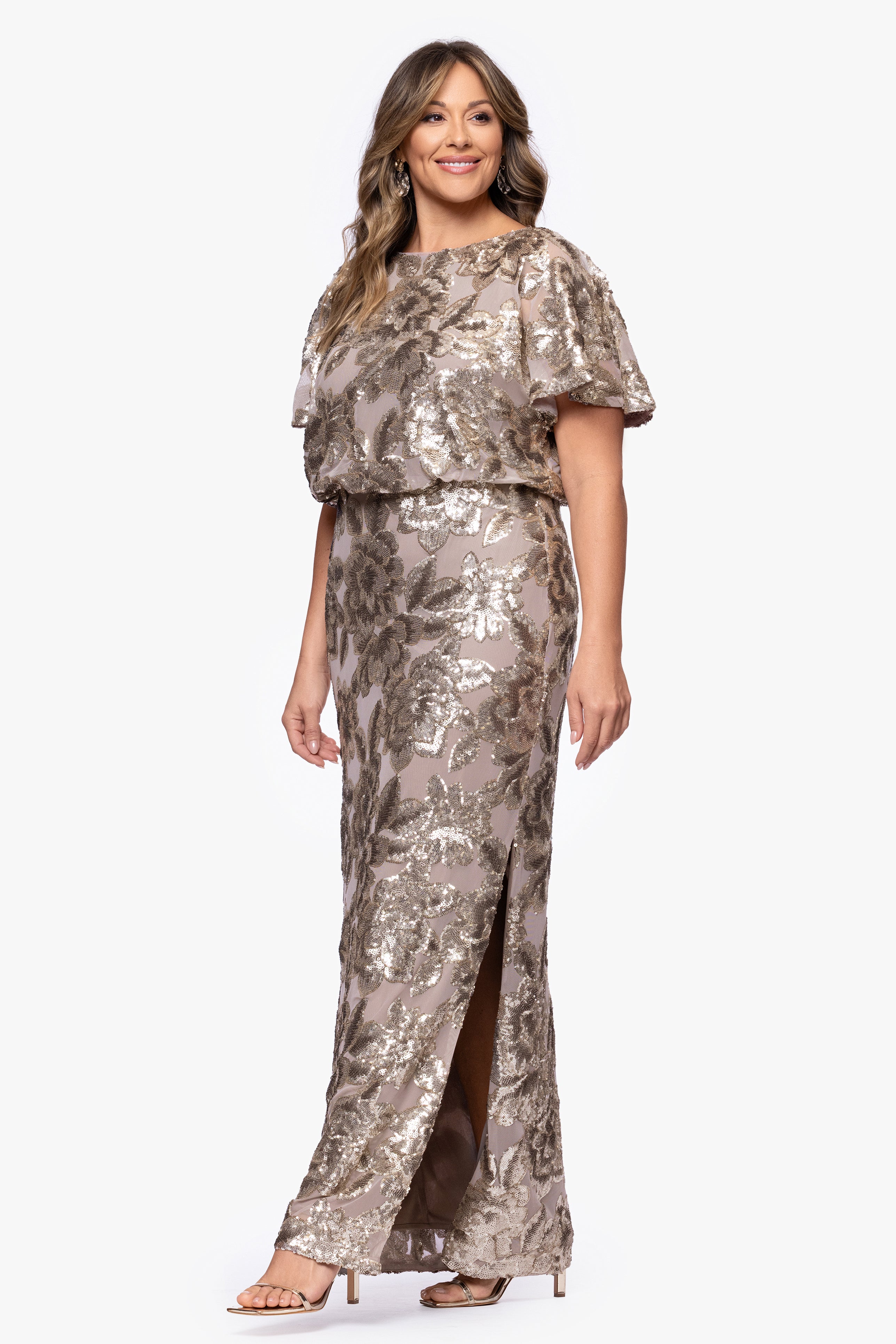 Plus "Tracy" Sequin Embellished Floor Length Dress