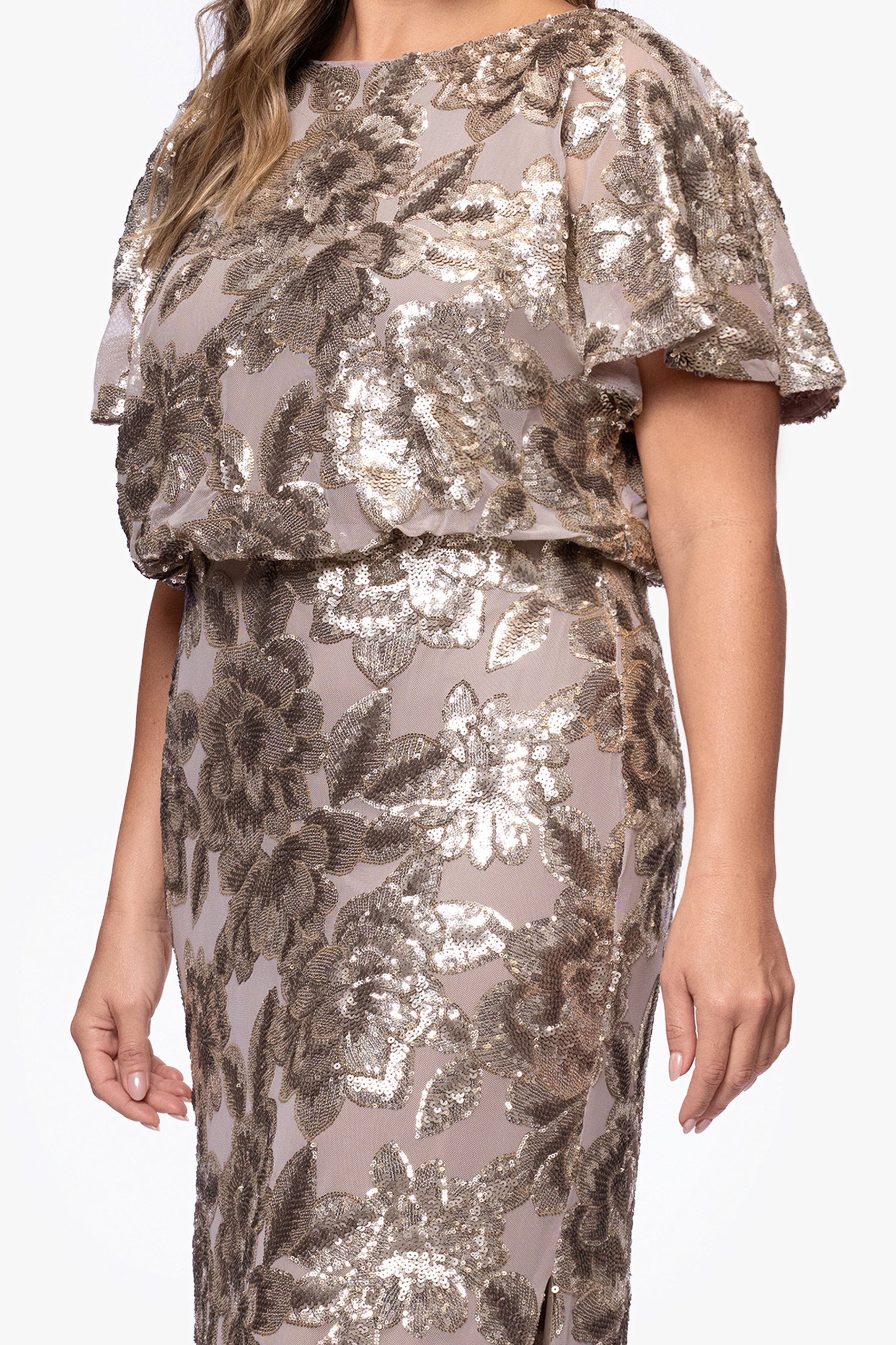 Plus "Tracy" Sequin Embellished Floor Length Dress