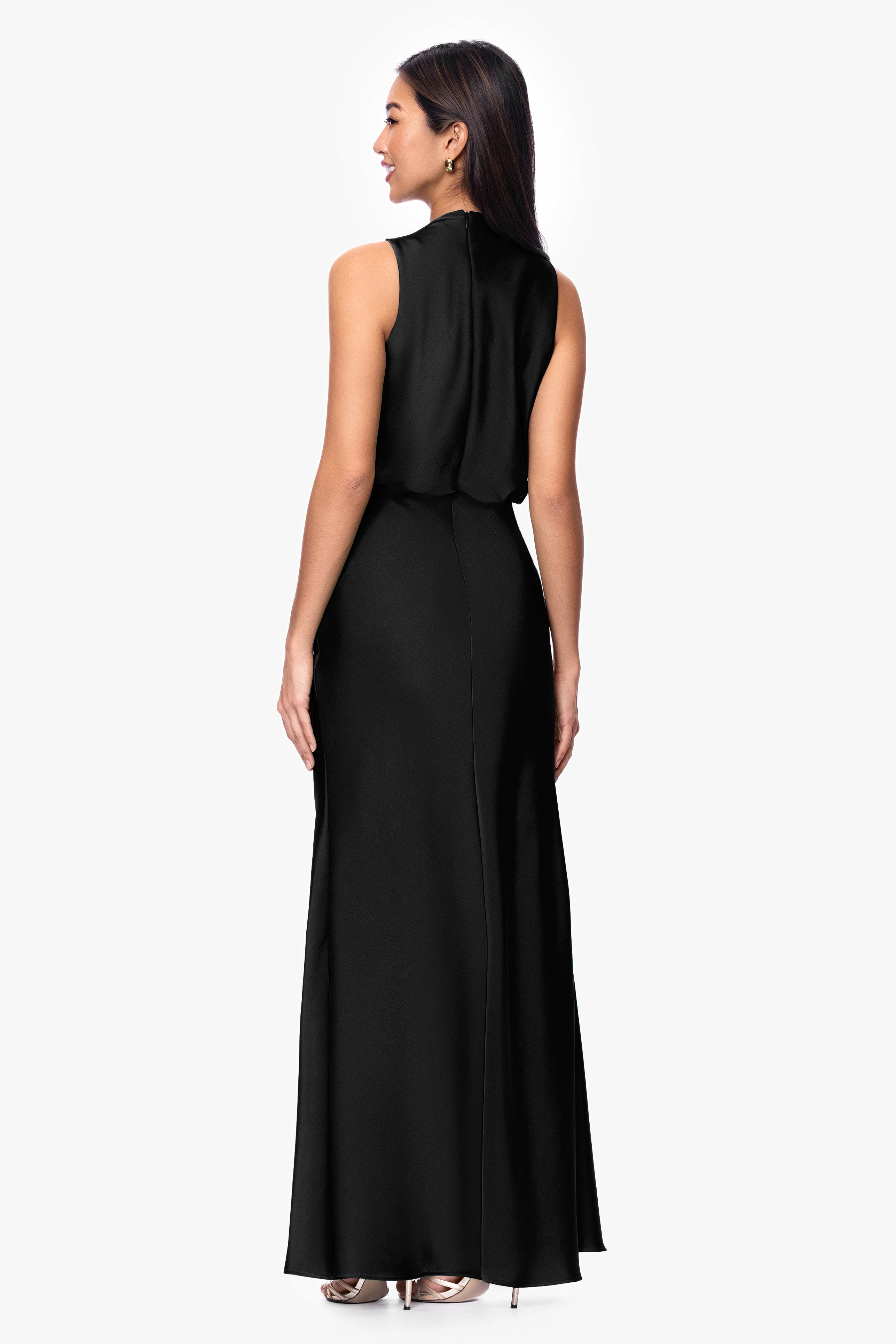 Petite "Colette" Satin Ruched Trim Dress