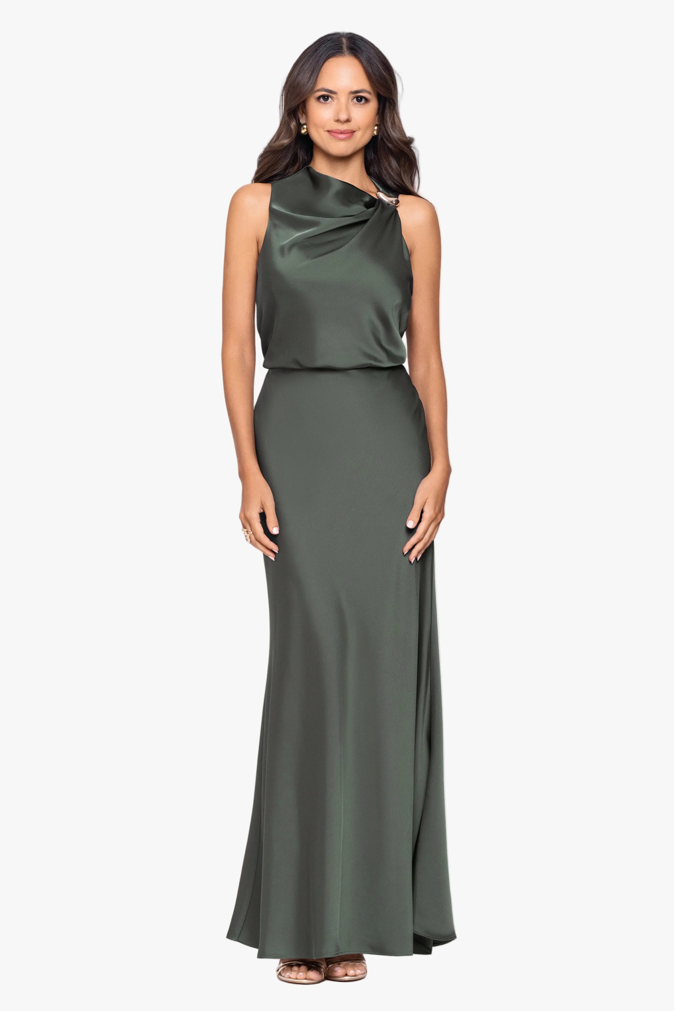 Petite "Colette" Satin Ruched Trim Dress