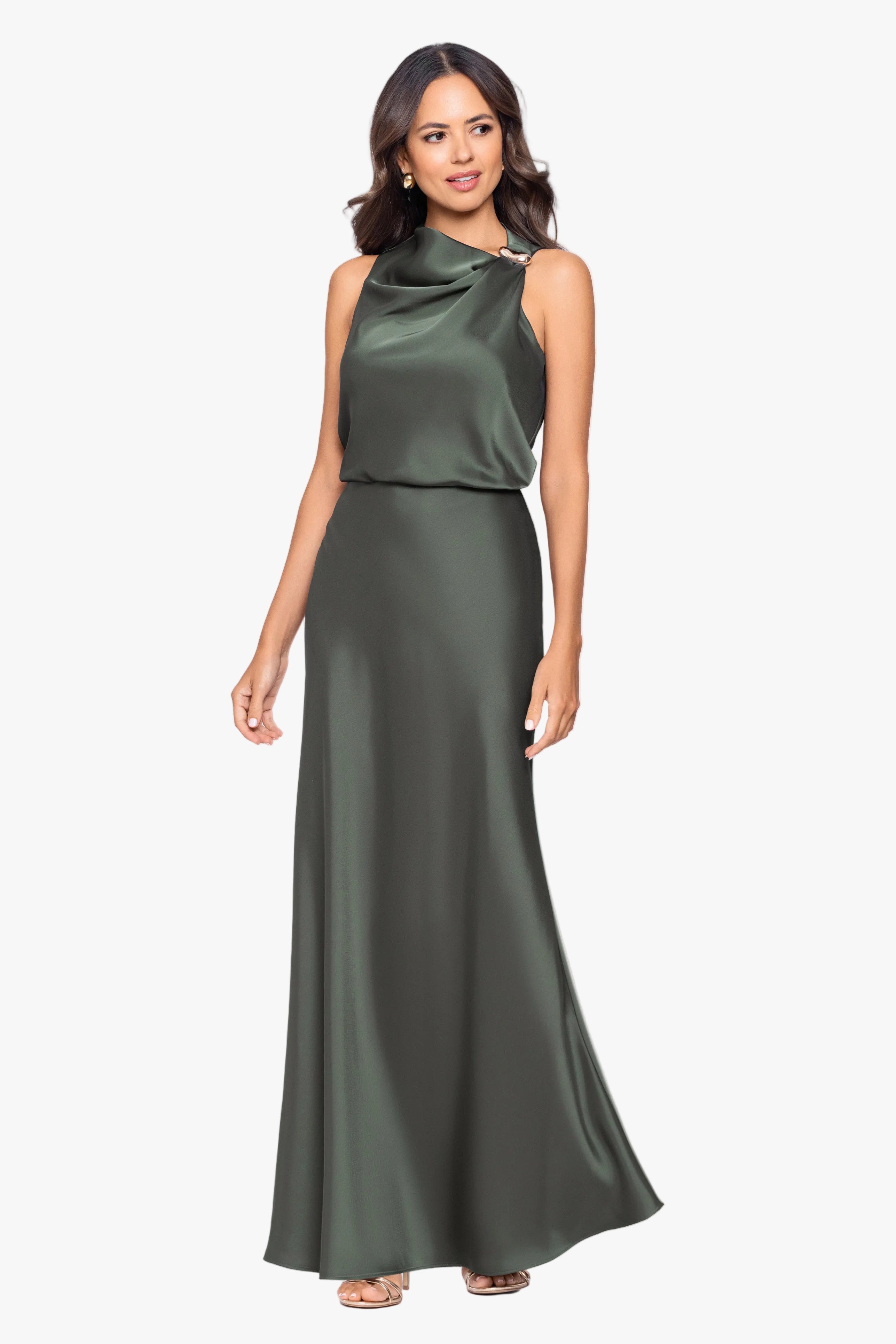 Petite "Colette" Satin Ruched Trim Dress
