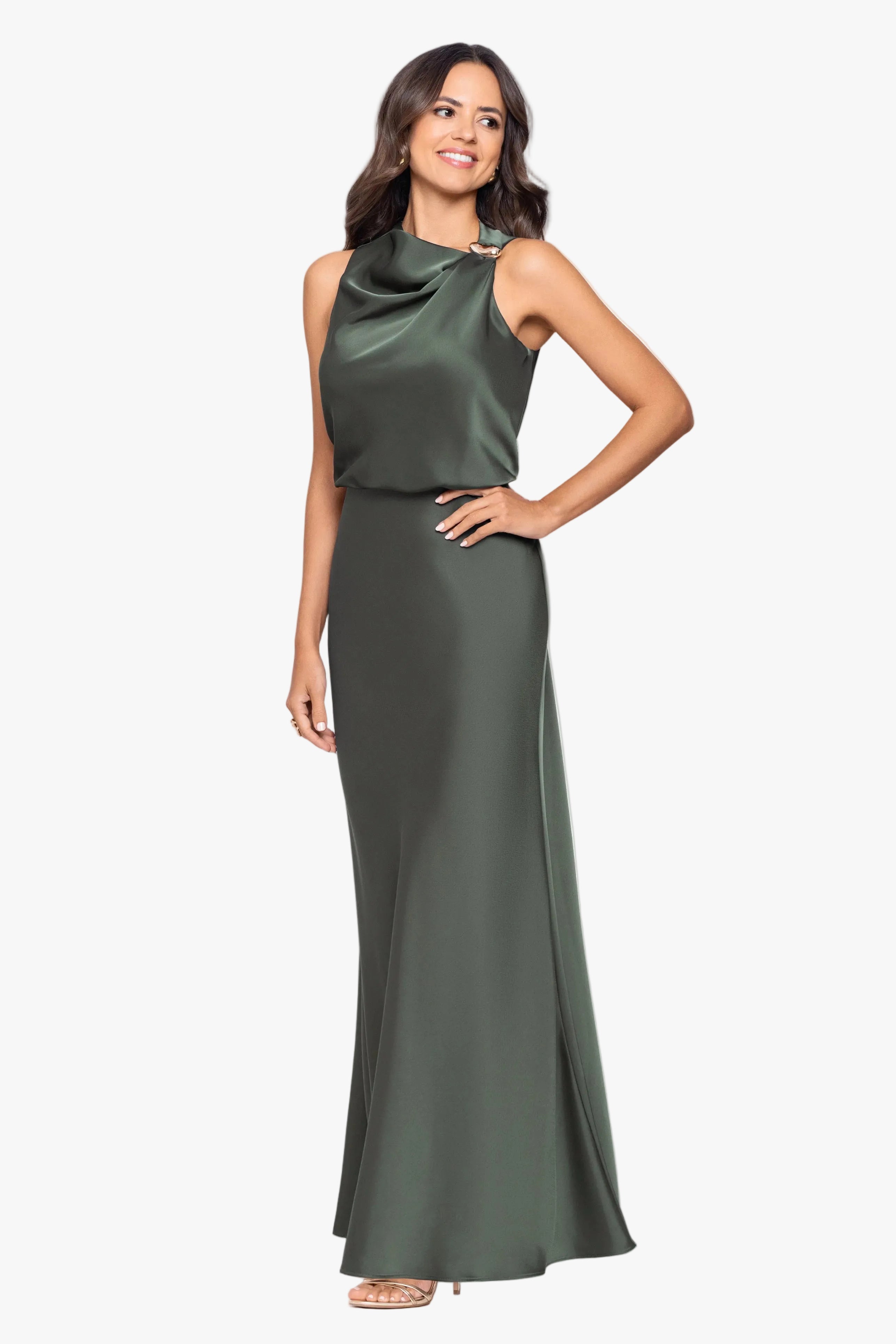 Petite "Colette" Satin Ruched Trim Dress