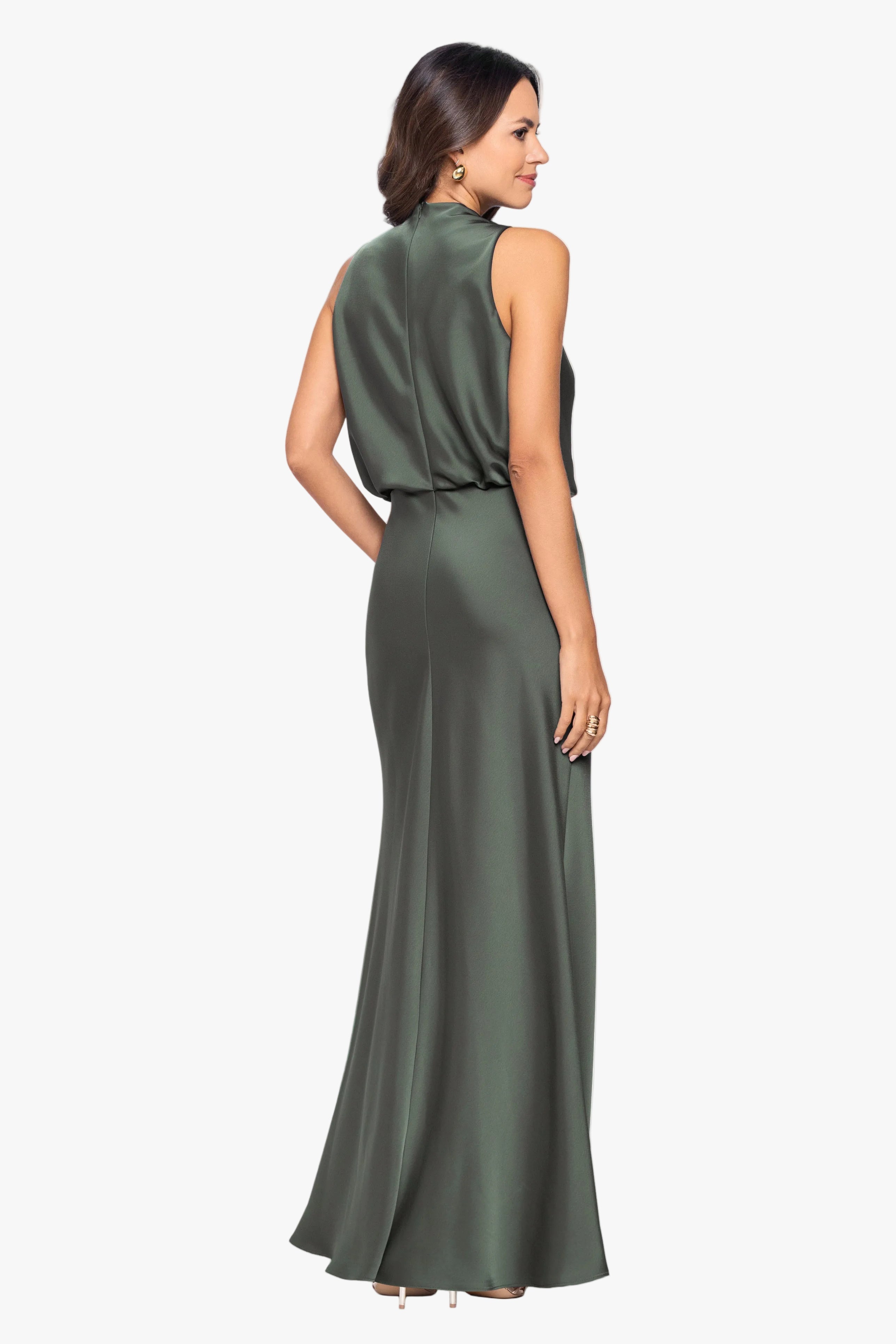 Petite "Colette" Satin Ruched Trim Dress