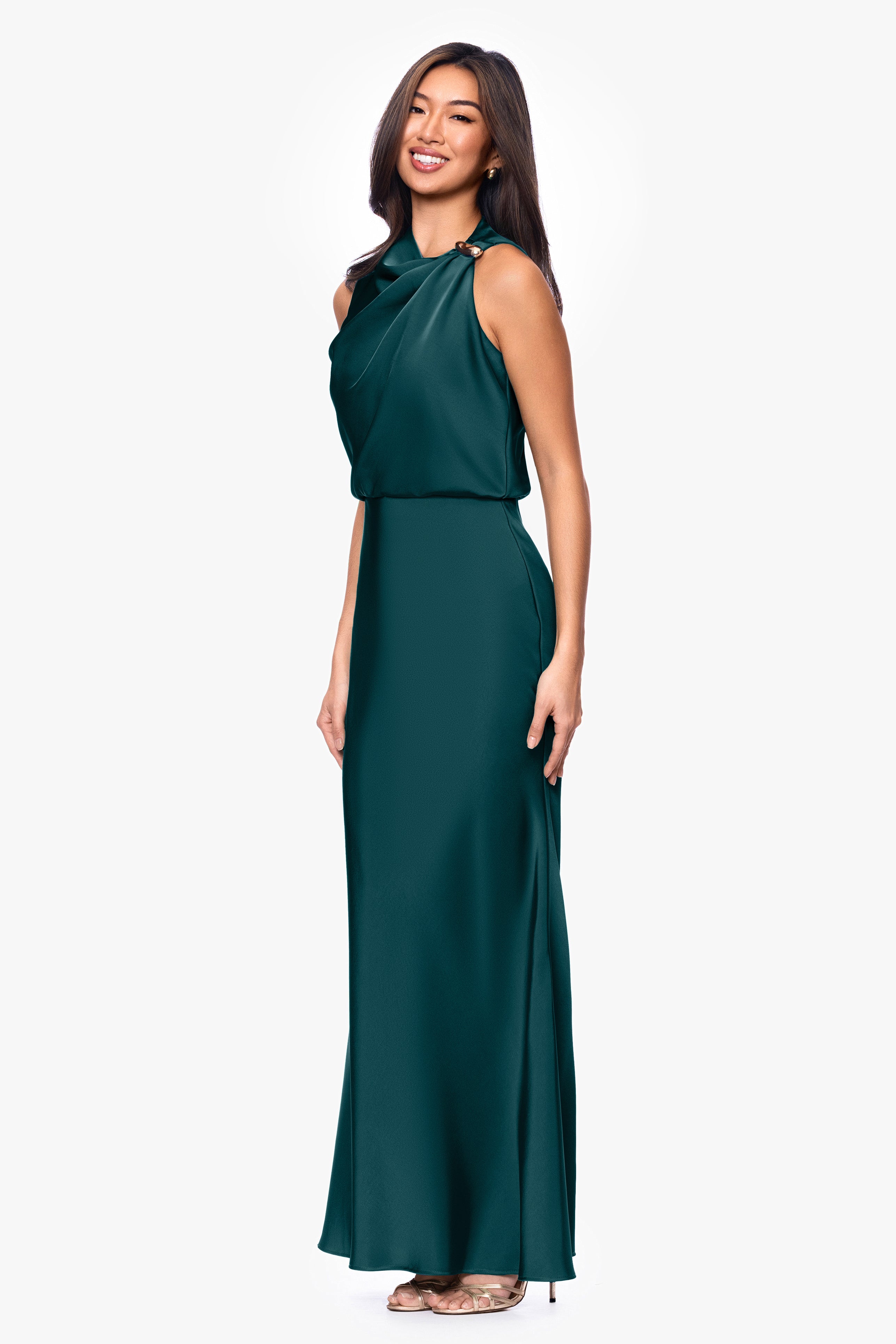 "Colette" Satin Ruched Trim Dress