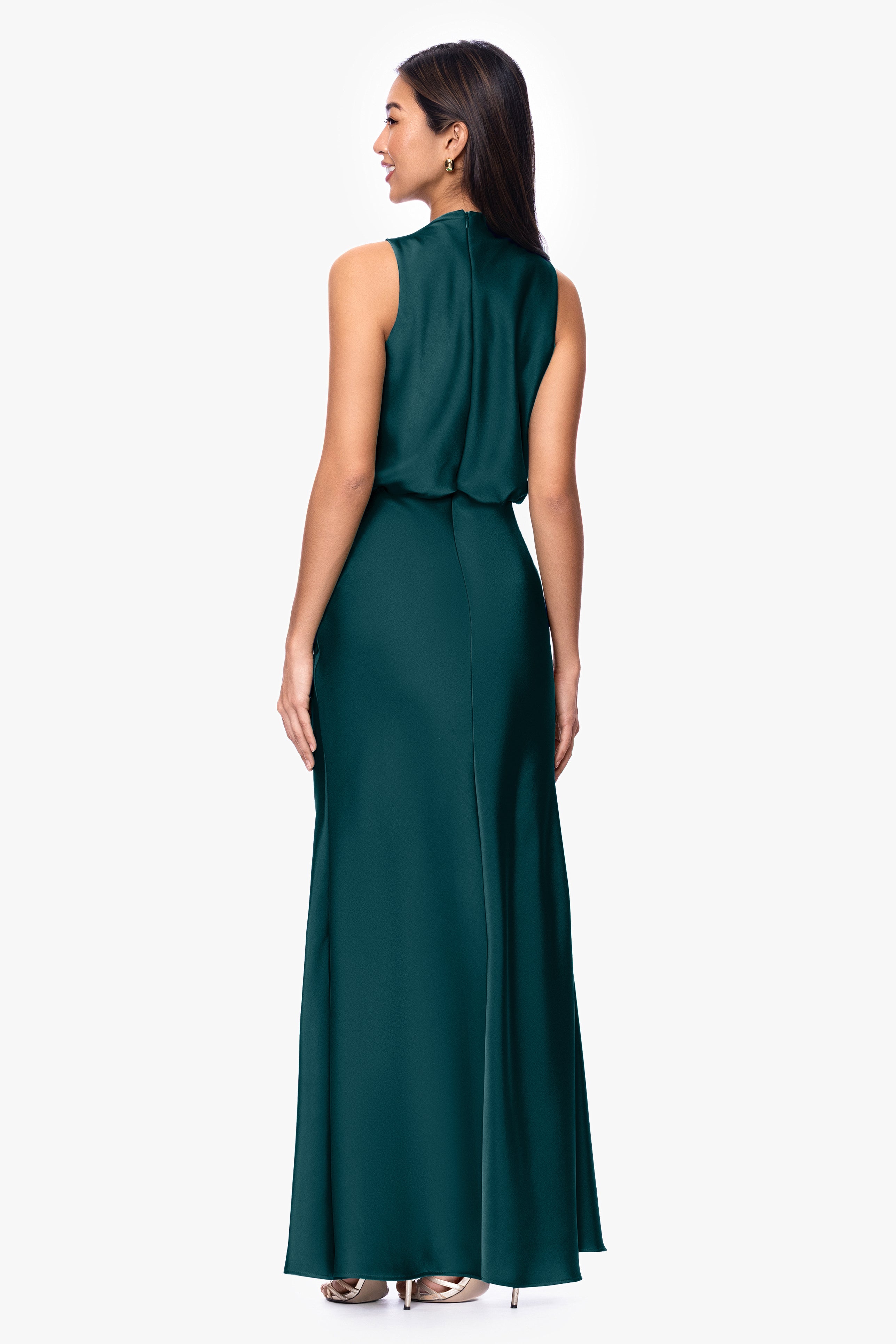 "Colette" Satin Ruched Trim Dress
