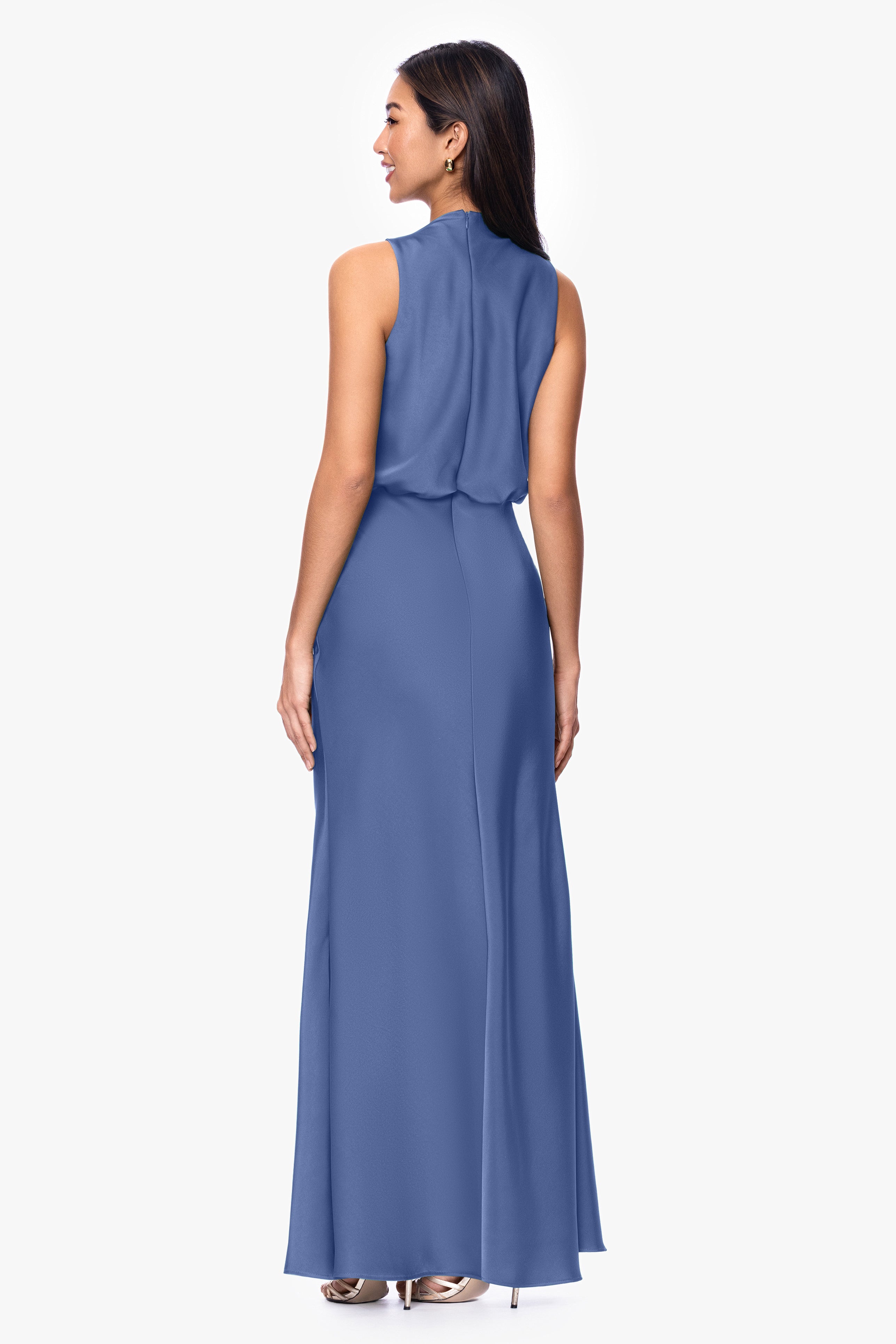 Petite "Colette" Satin Ruched Trim Dress