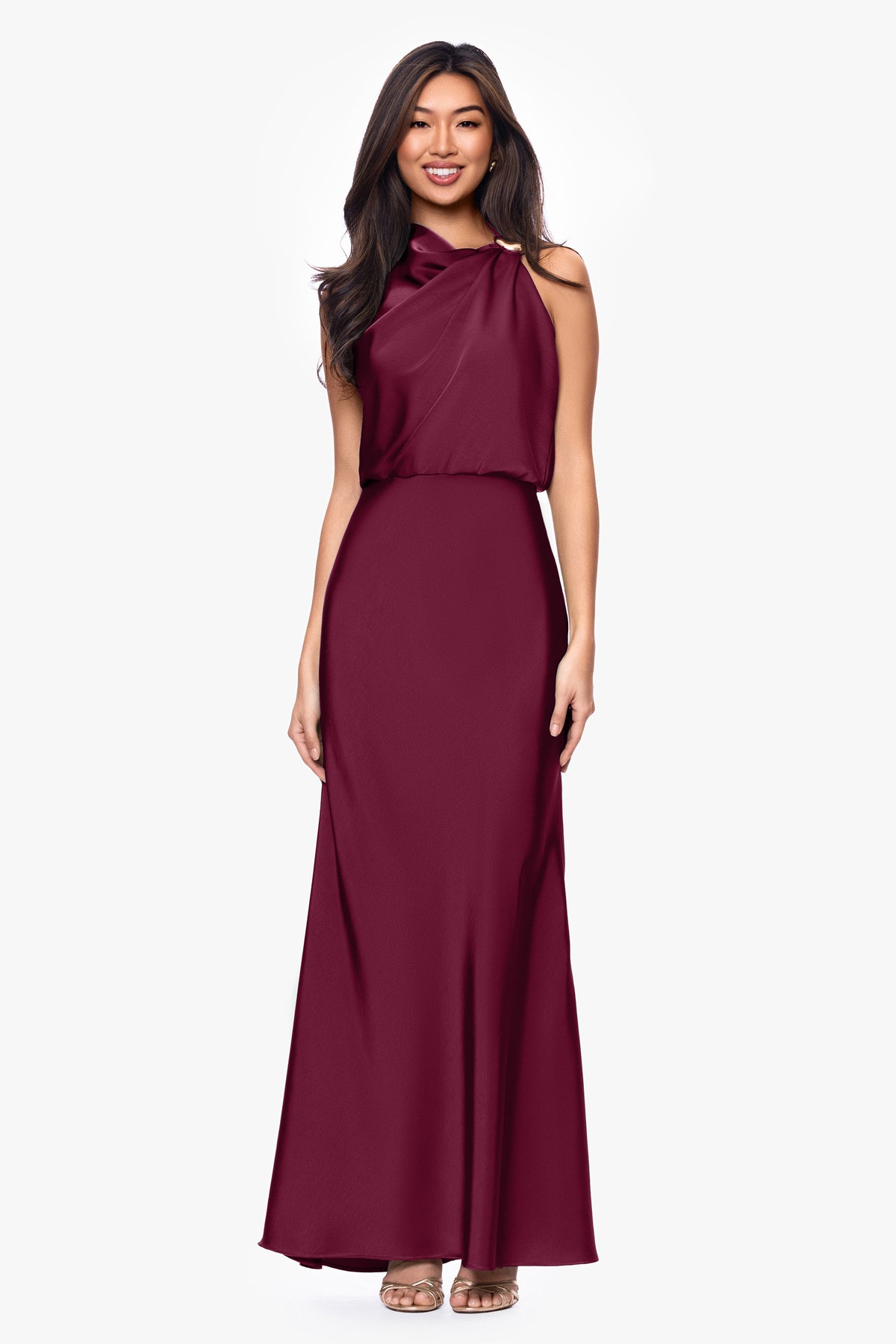 "Colette" Satin Ruched Trim Dress