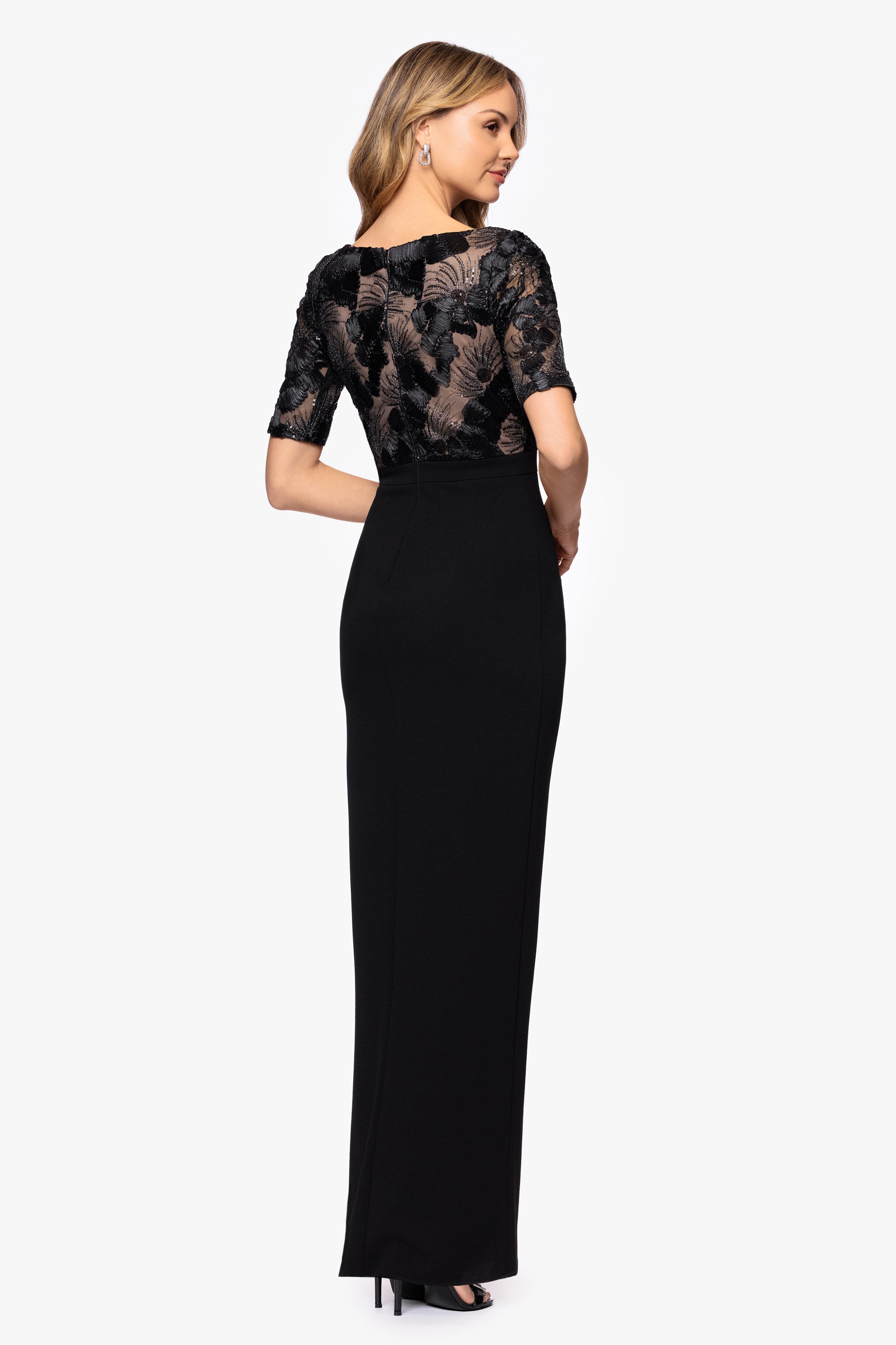 "Mel" Soutache and Scuba Crepe Floor Length Dress