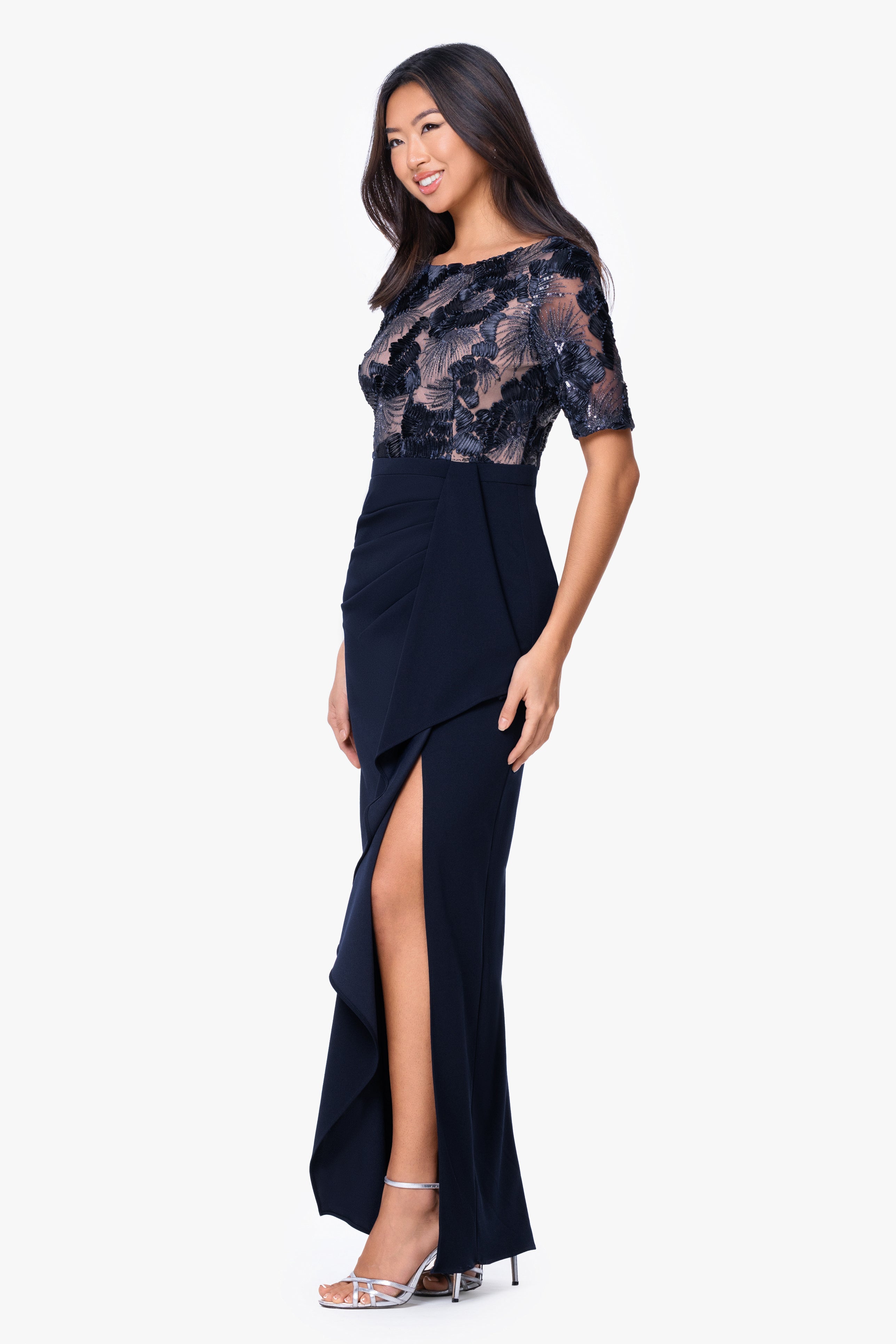 "Mel" Soutache and Scuba Crepe Floor Length Dress