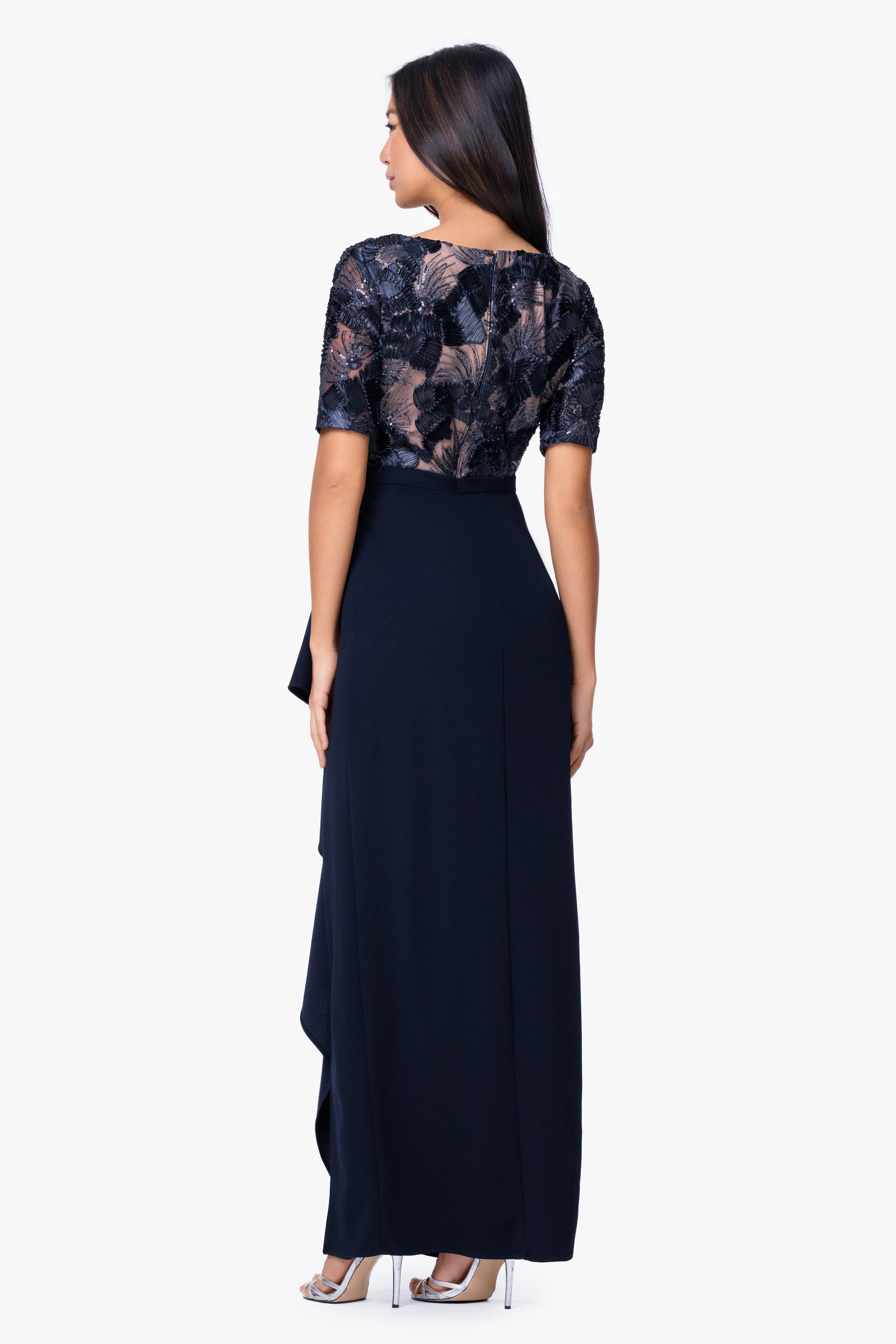 "Mel" Soutache and Scuba Crepe Floor Length Dress