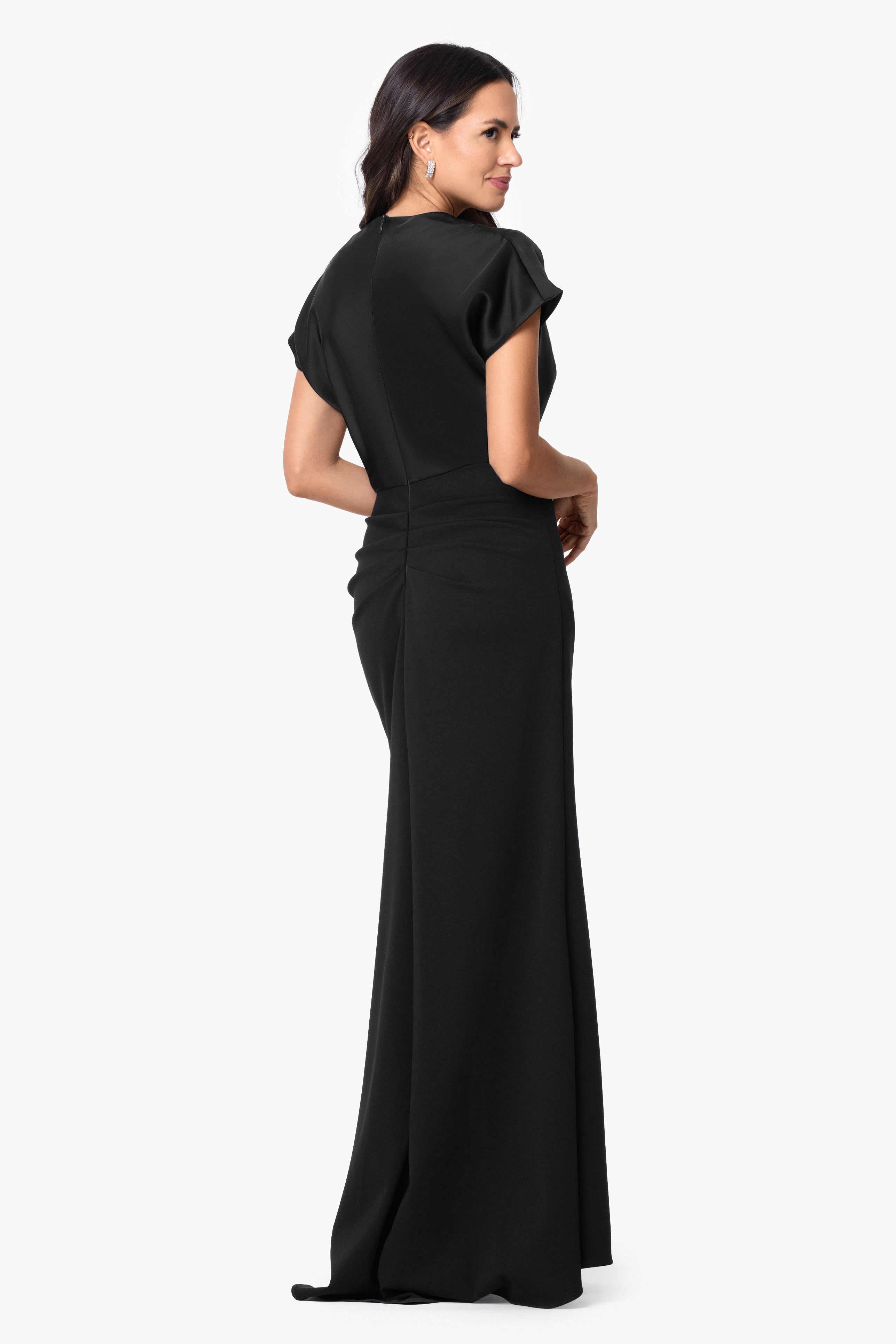 Petite "Rinna" Scuba Crepe & Satin Cowl Neck Dress