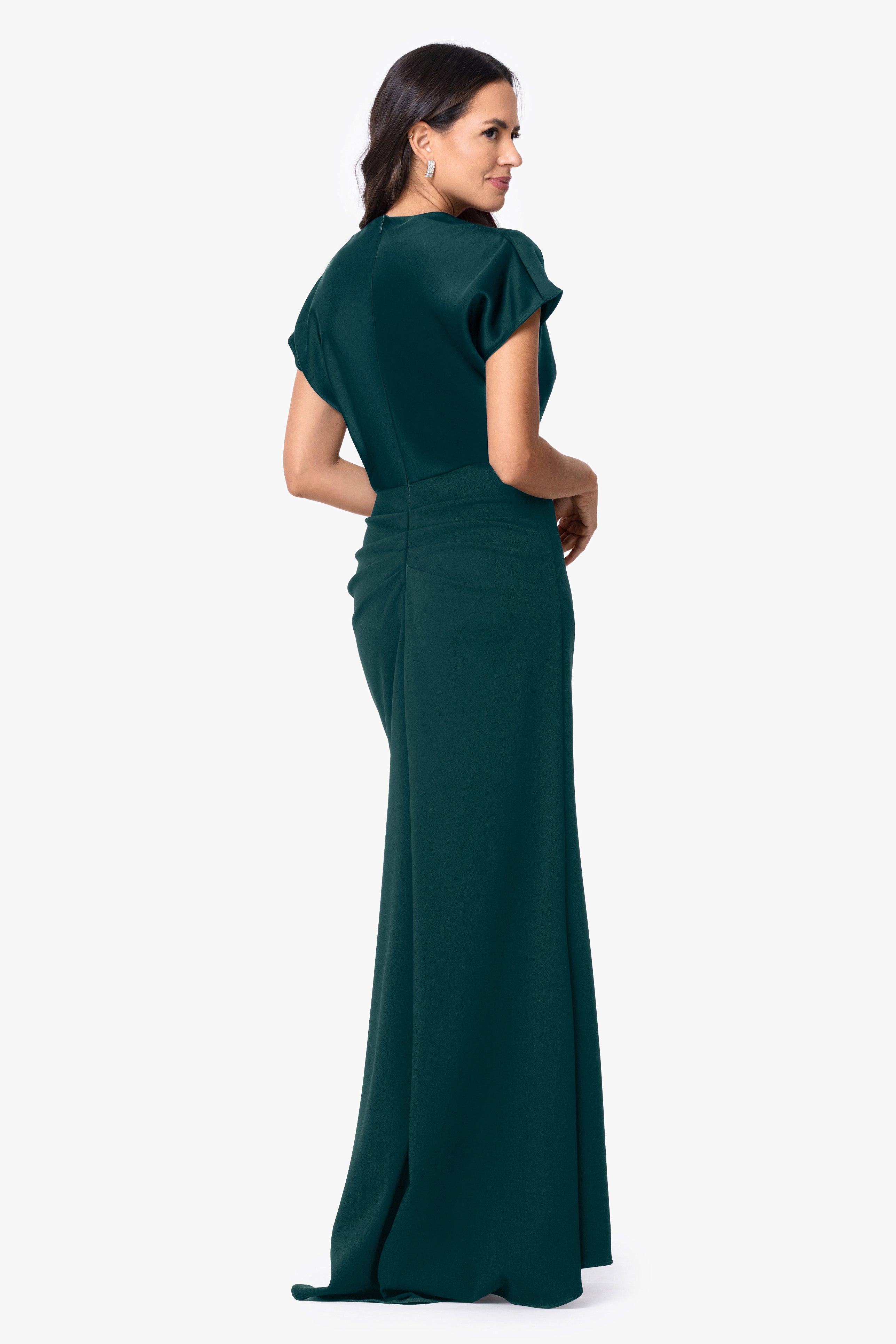 Petite Rinna Scuba Crepe and Satin Cowl Neck Floor Length Dress
