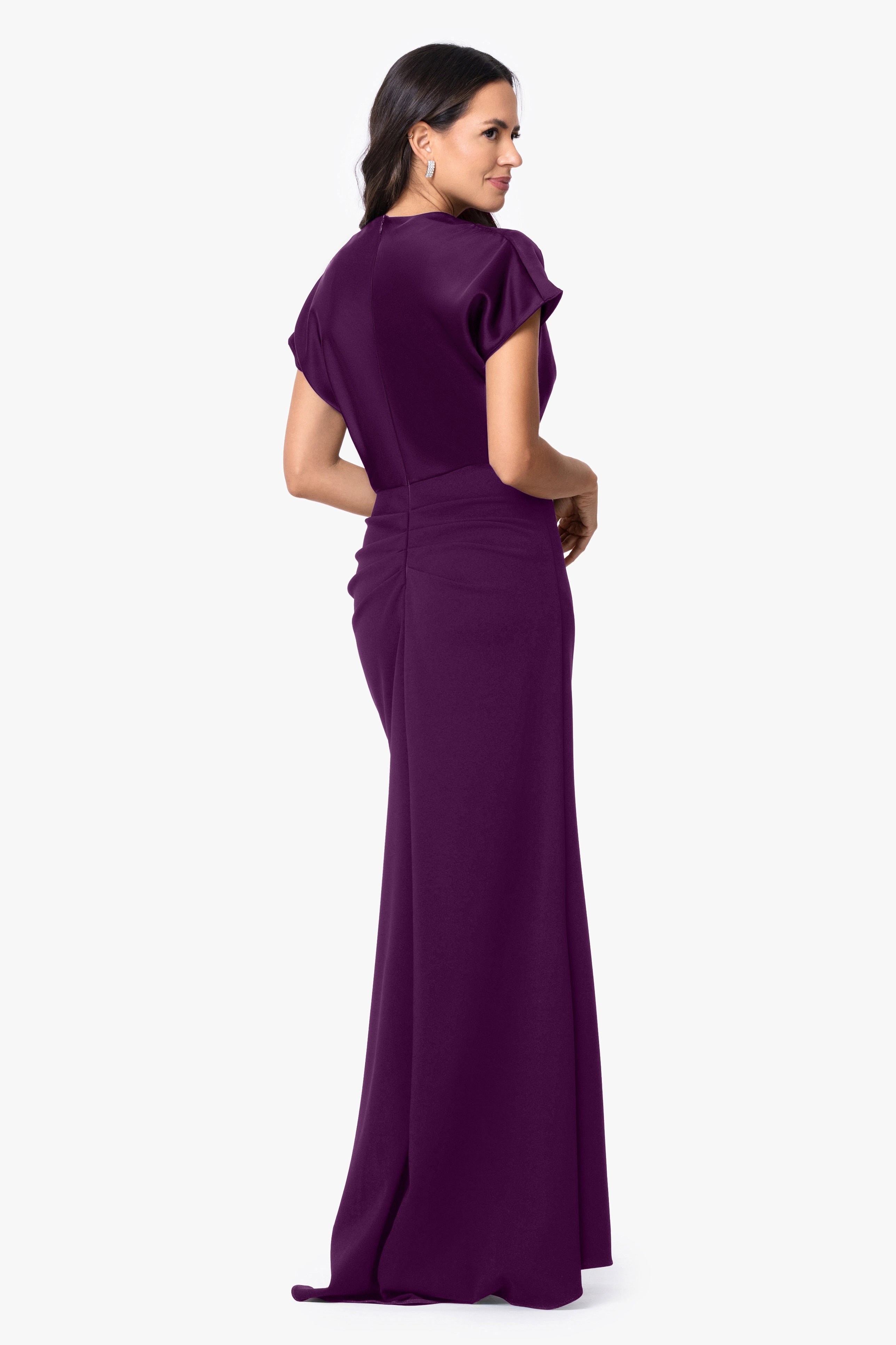 Petite "Rinna" Scuba Crepe & Satin Cowl Neck Dress