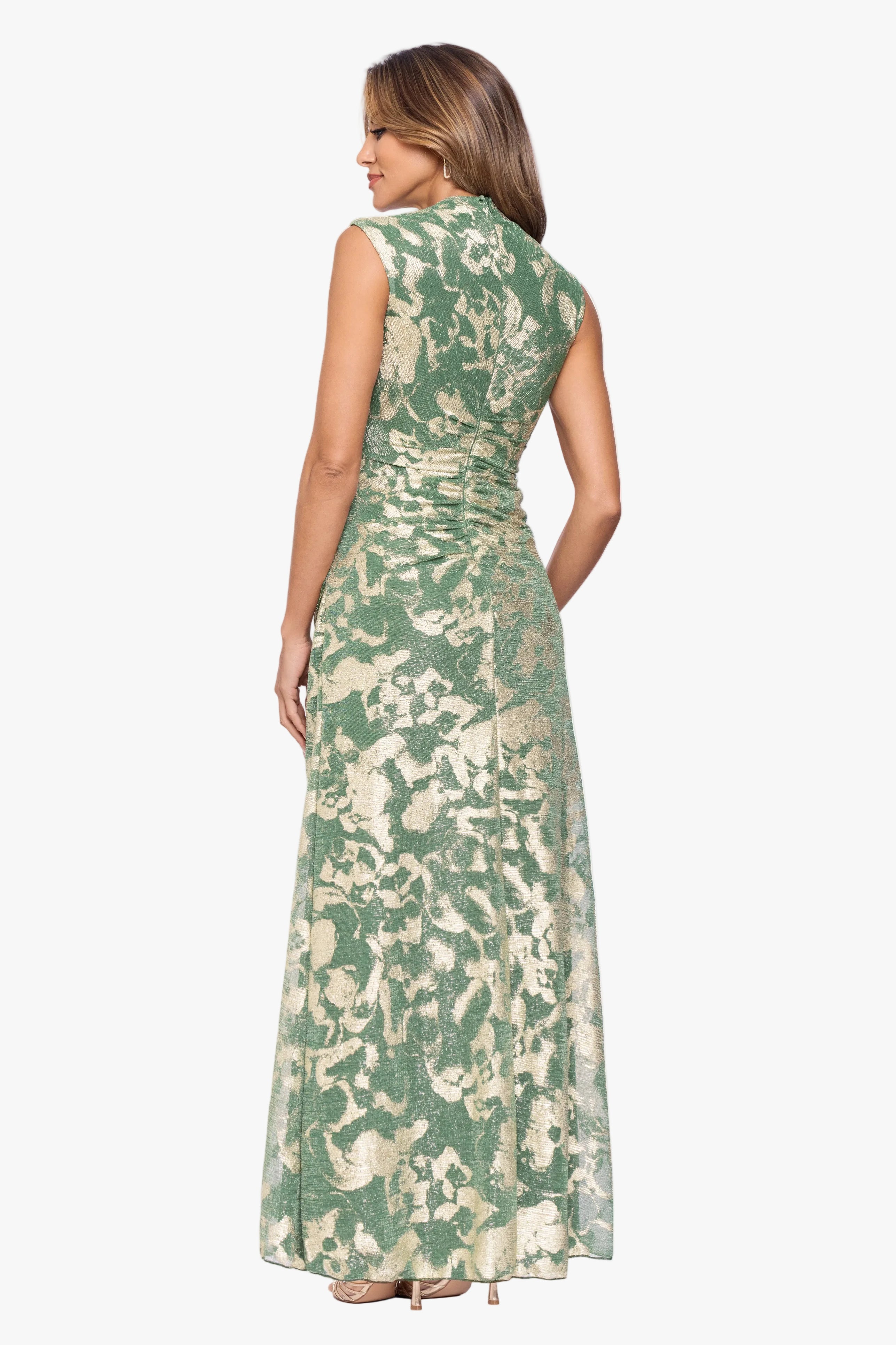 Petite "Cory" Metallic Print Ruched Dress