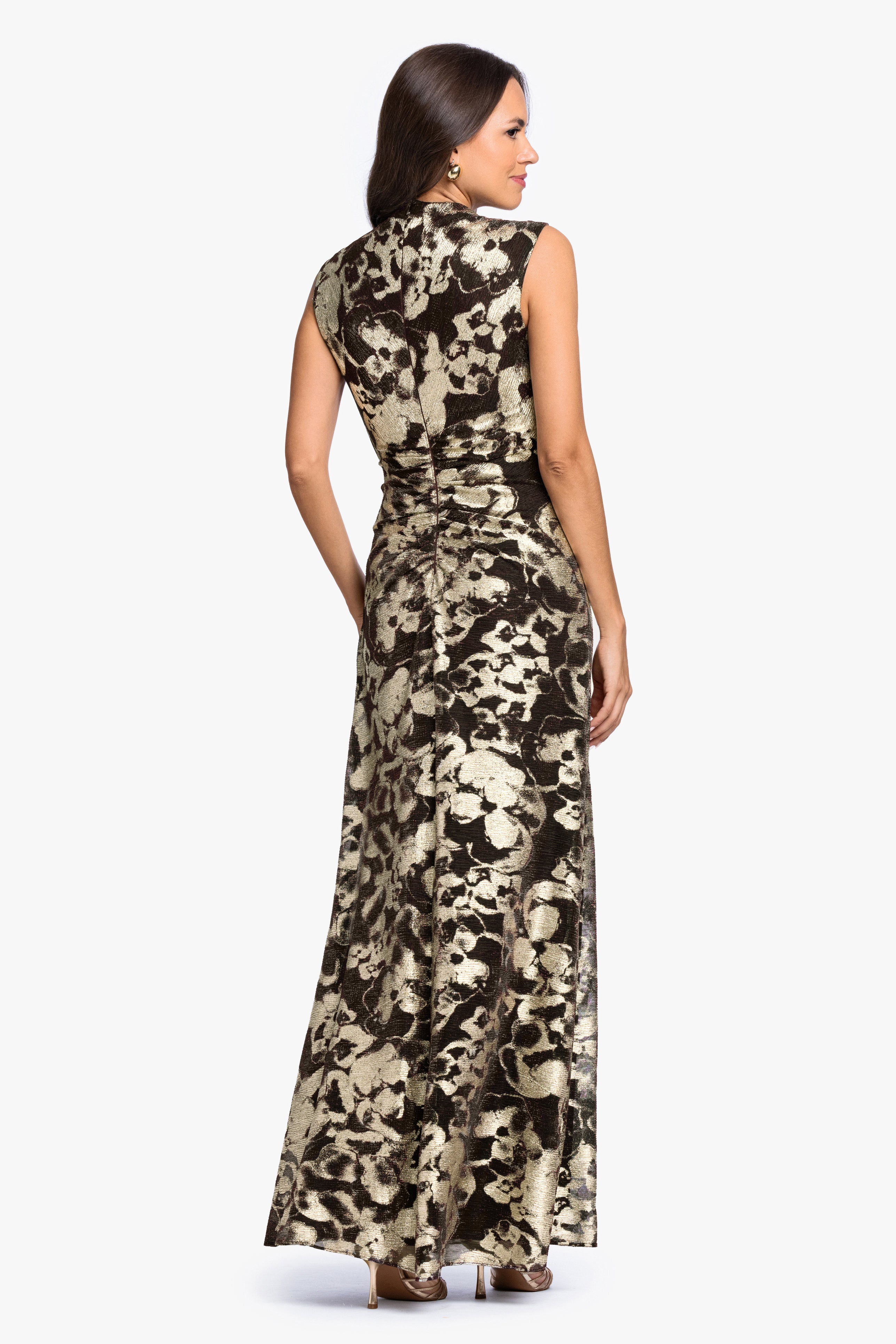 Petite "Cory" Metallic Print Ruched Dress
