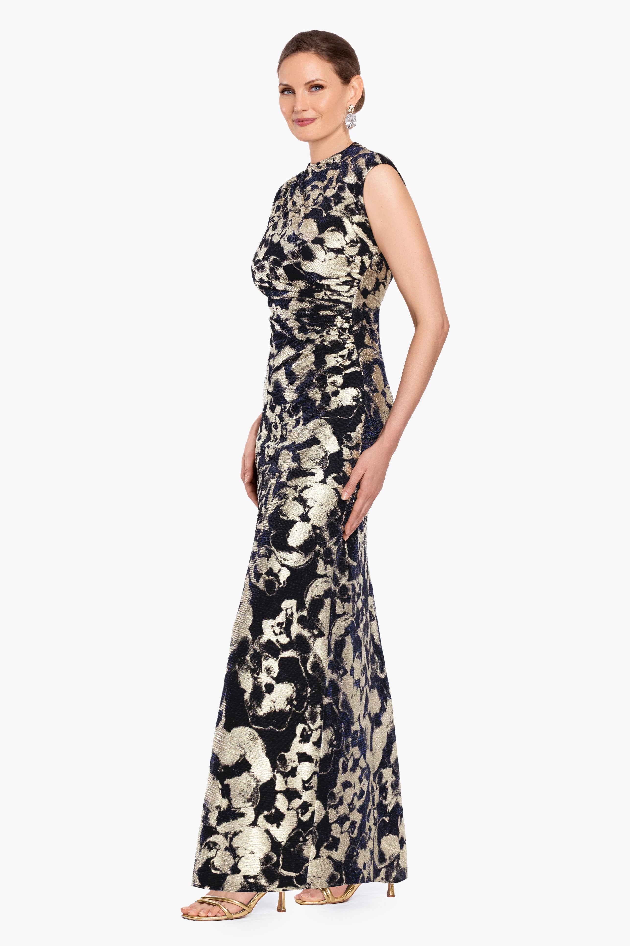 "Cory" Metallic Print Ruched Dress