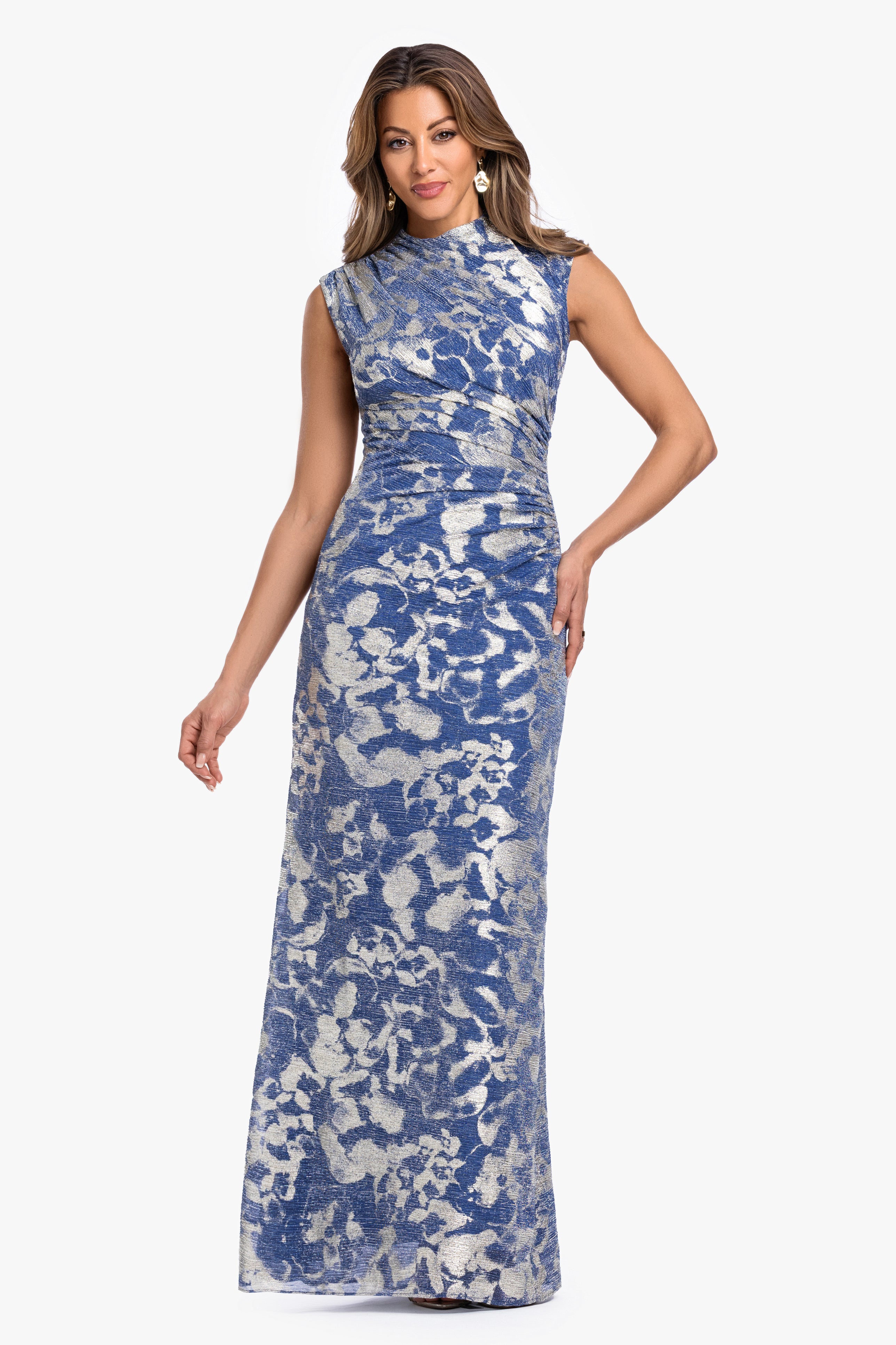 "Cory" Metallic Print Ruched Dress