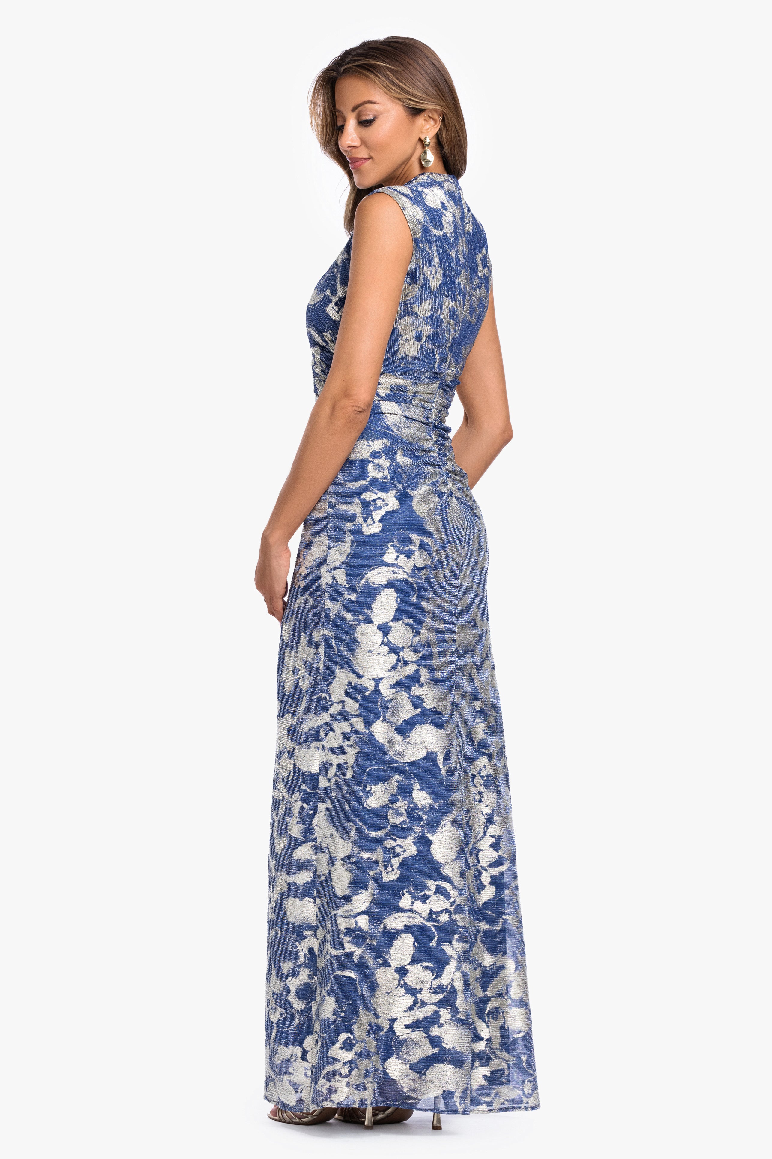 "Cory" Metallic Print Ruched Dress