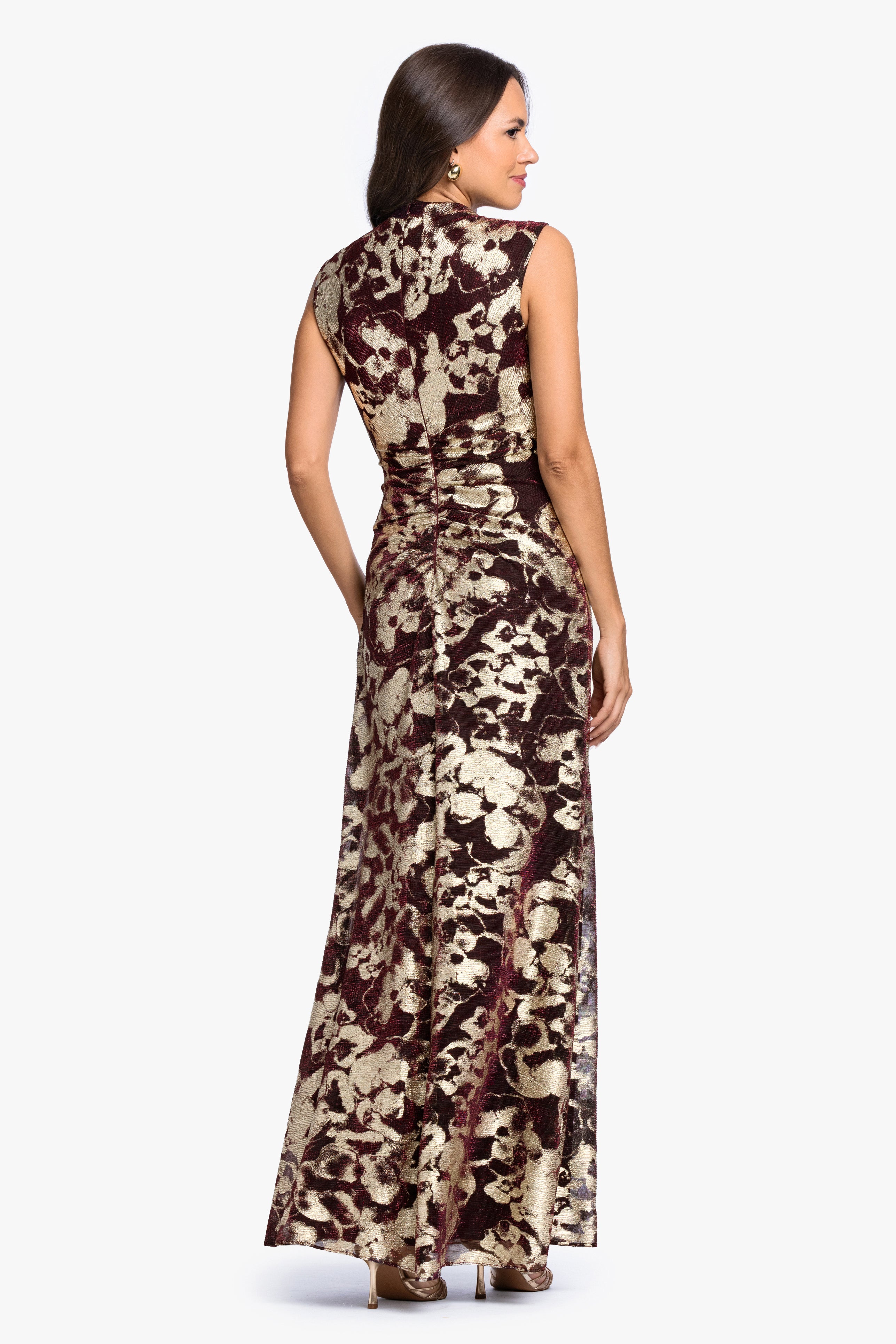Petite "Cory" Metallic Print Ruched Dress