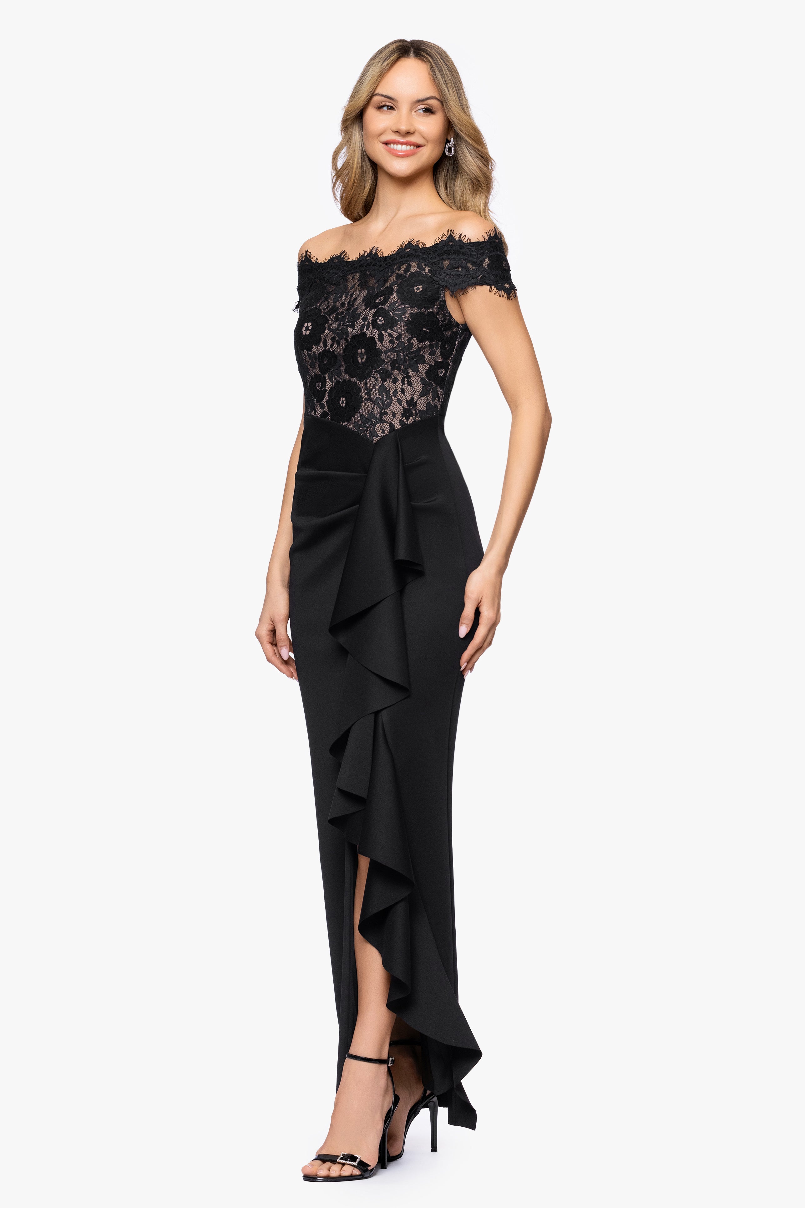 "Alexia" Techno Scuba and Soutache Floor Length Dress