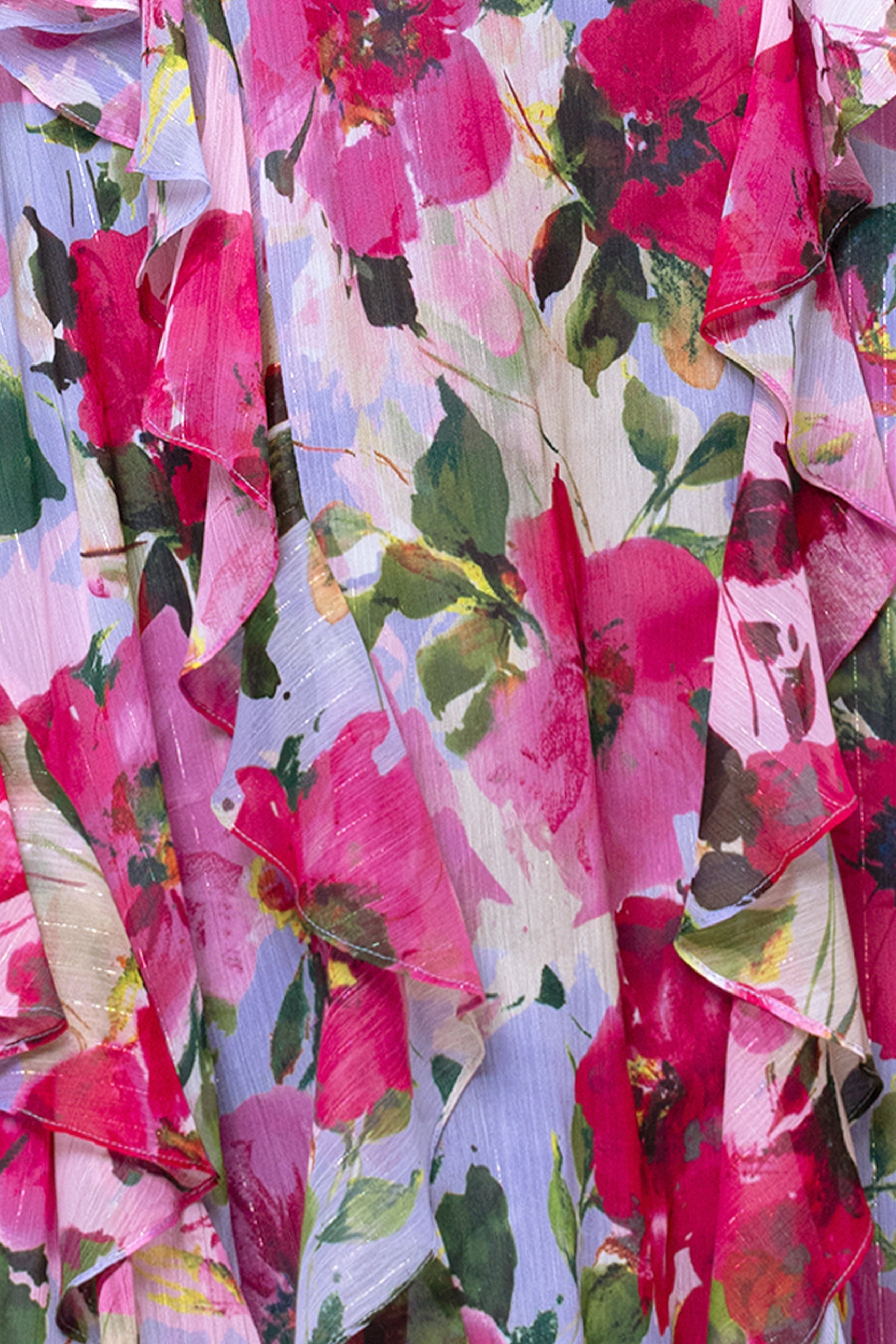 Petite "Margot" Chiffon Print Ruffle Wrap Floor Length Dress