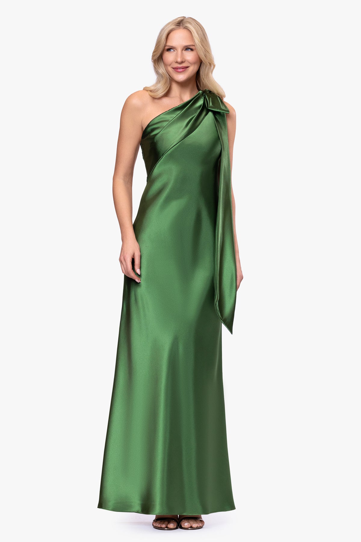 "Dove" Satin One Shoulder Bow Dress