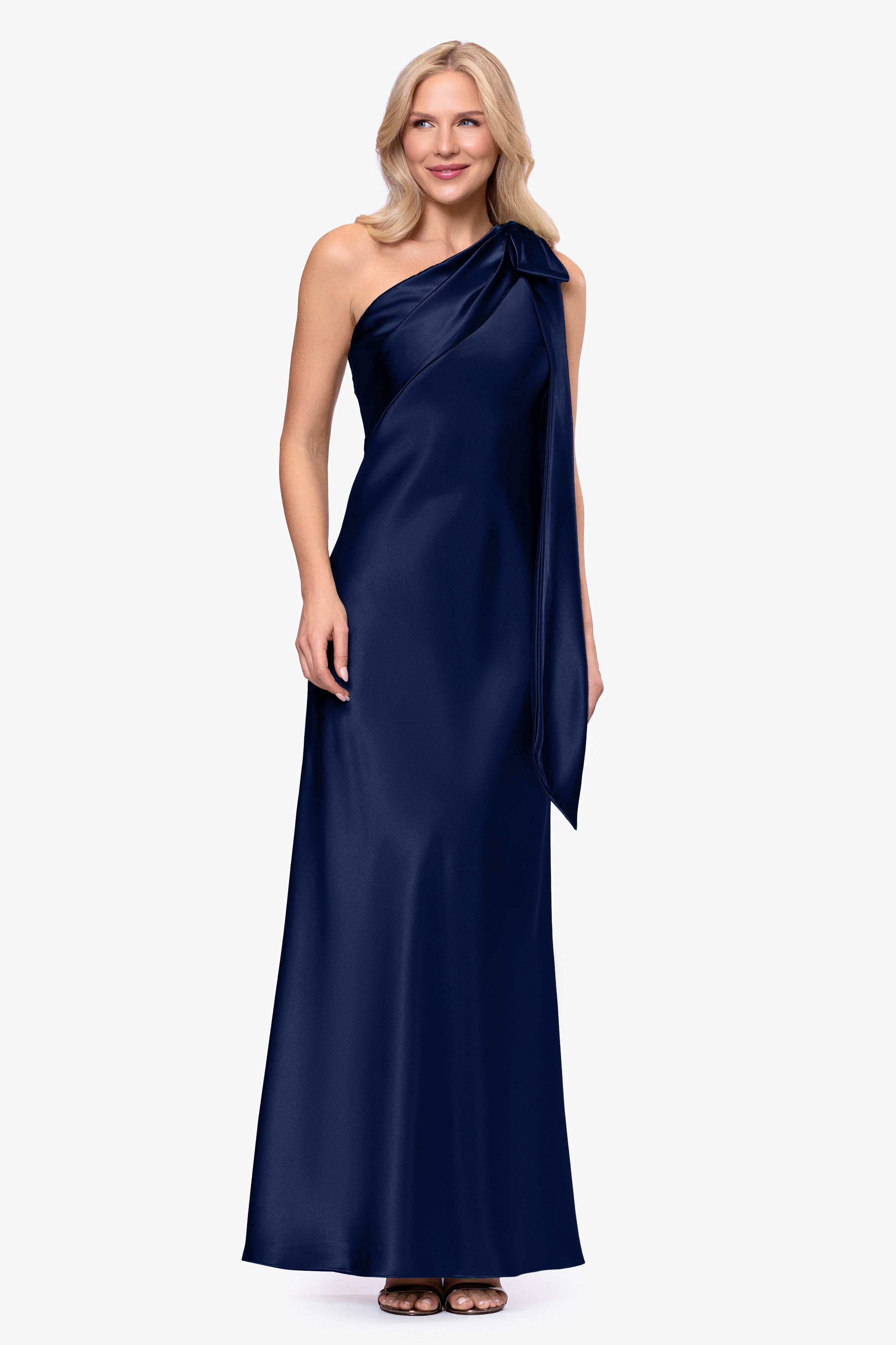 "Dove" Satin One-Shoulder Bow Long Dress