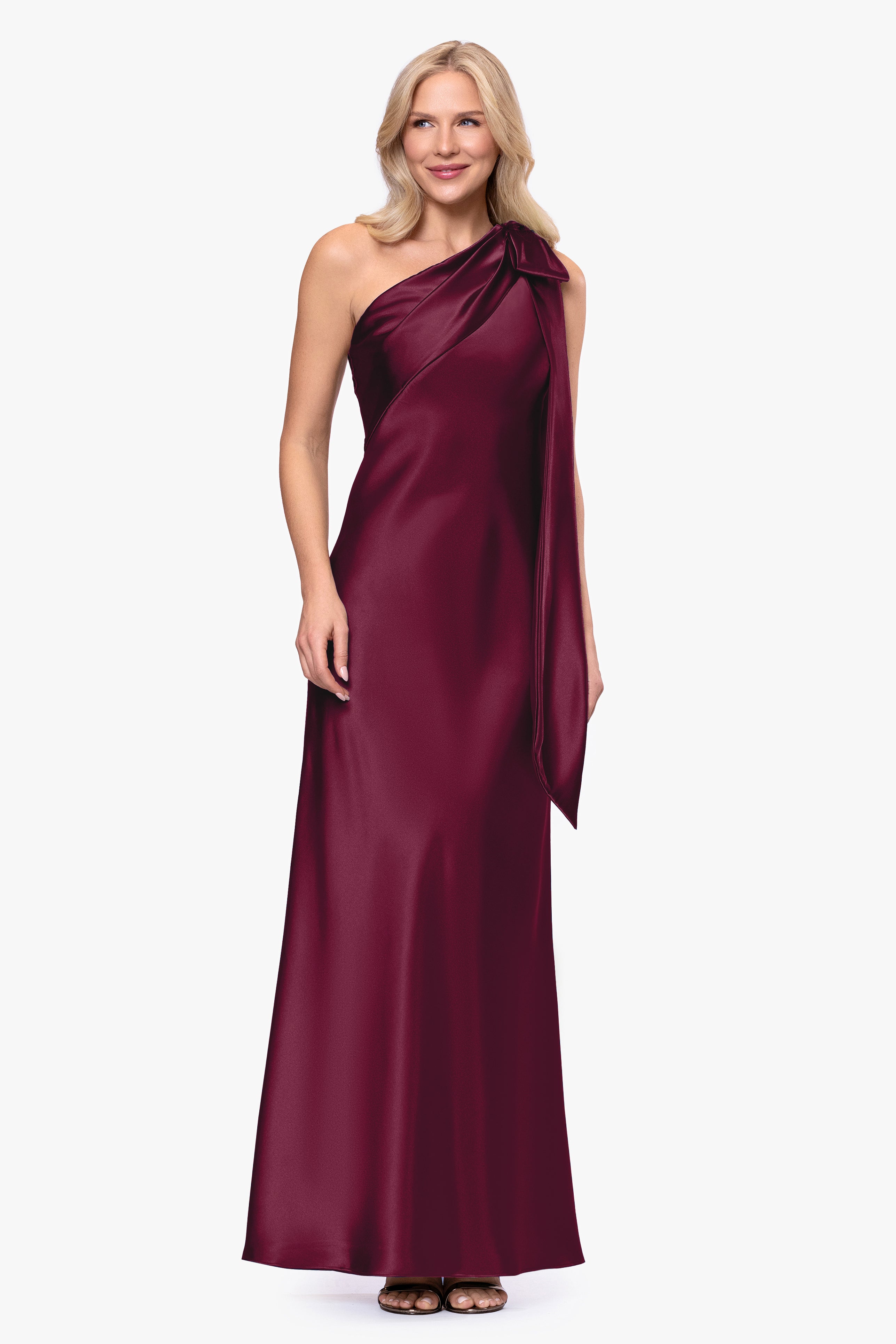 "Dove" Satin One Shoulder Bow Dress