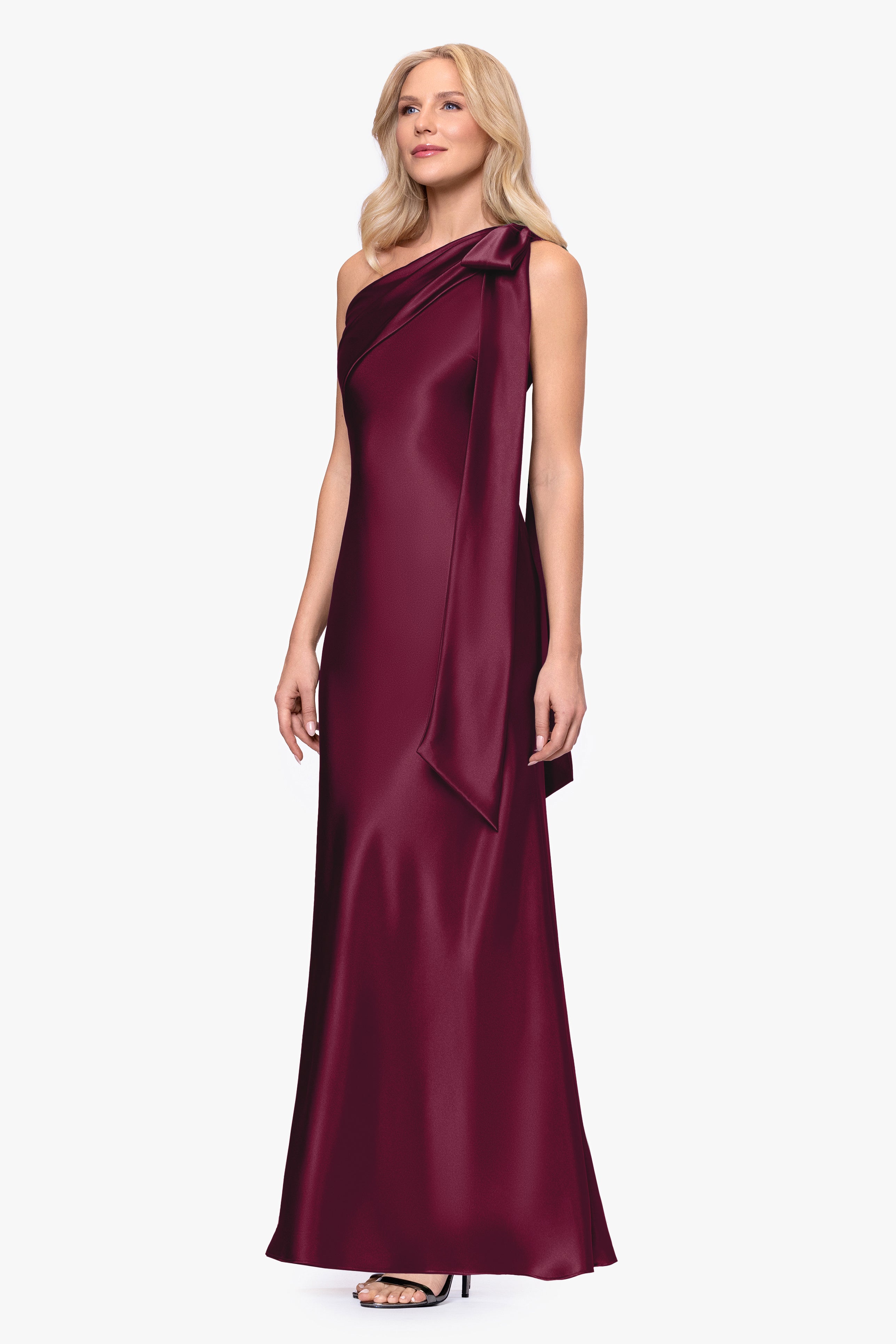 "Dove" Satin One Shoulder Bow Dress