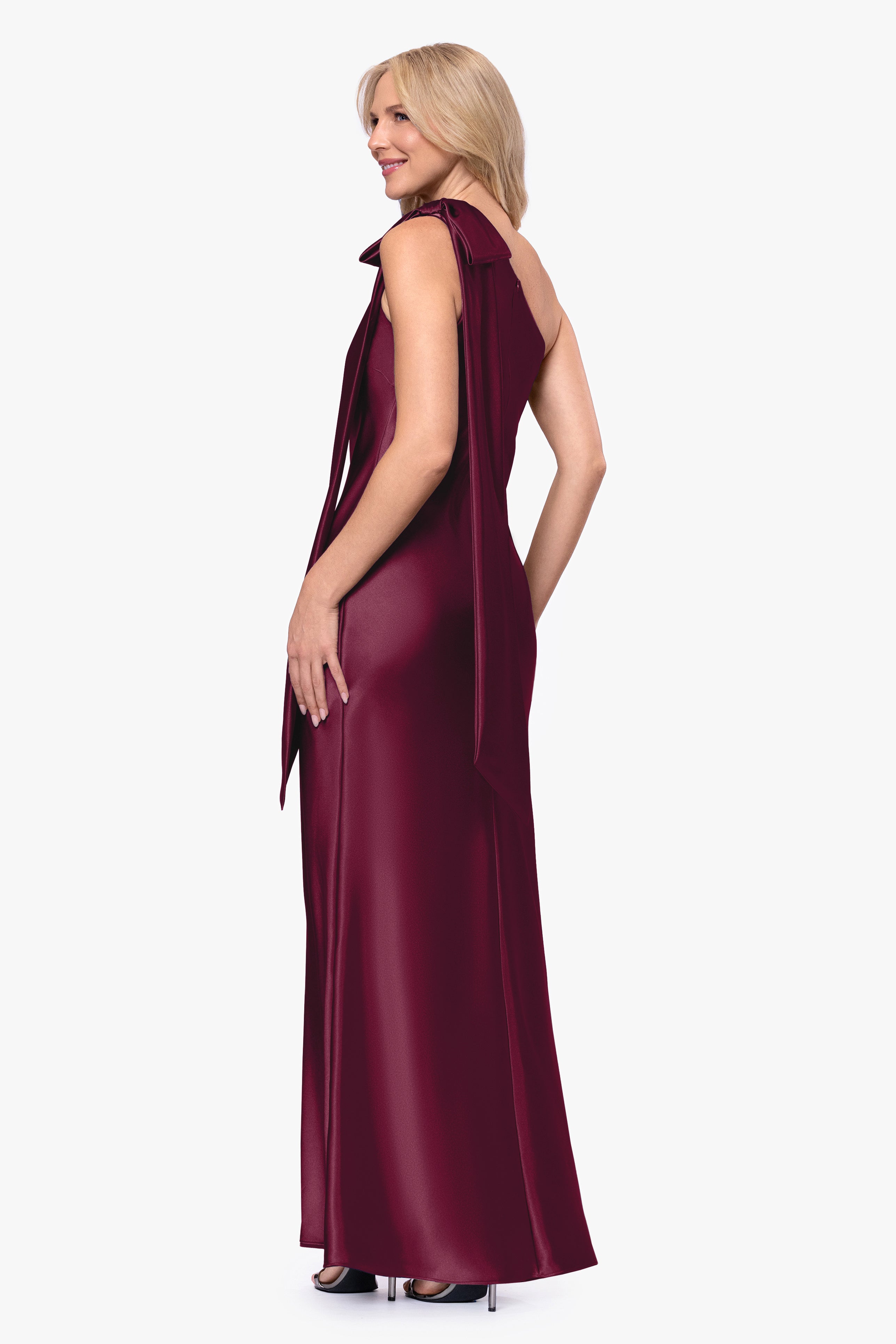 "Dove" Satin One Shoulder Bow Dress