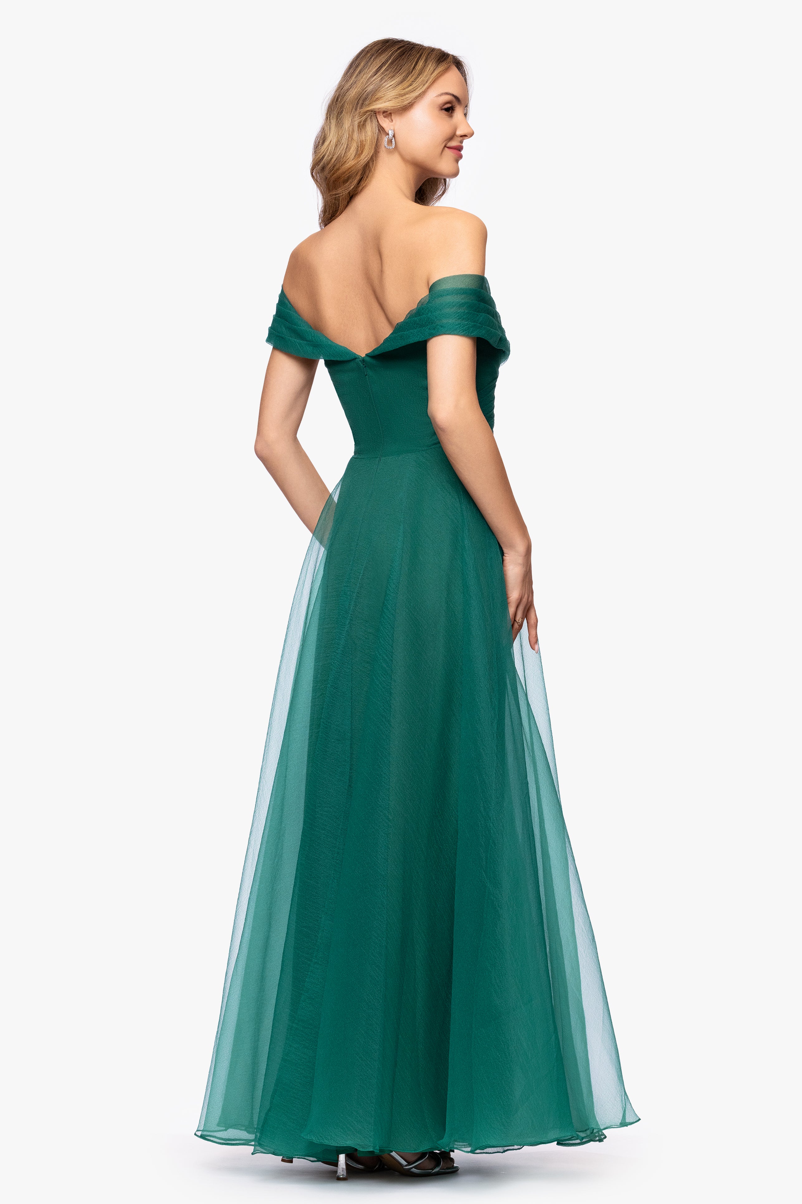 "Paige" Organza Off the Shoulder Floor Length Dress