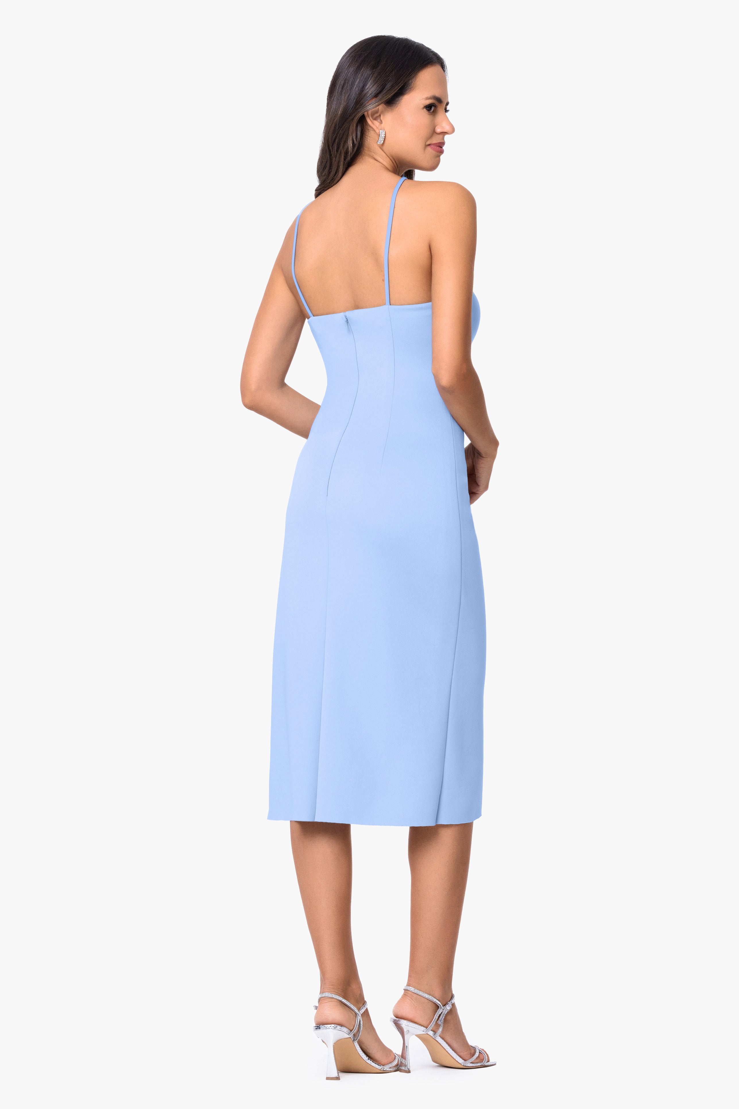 "Monroe" Techno Scuba Flower Embellished Knee Length Dress