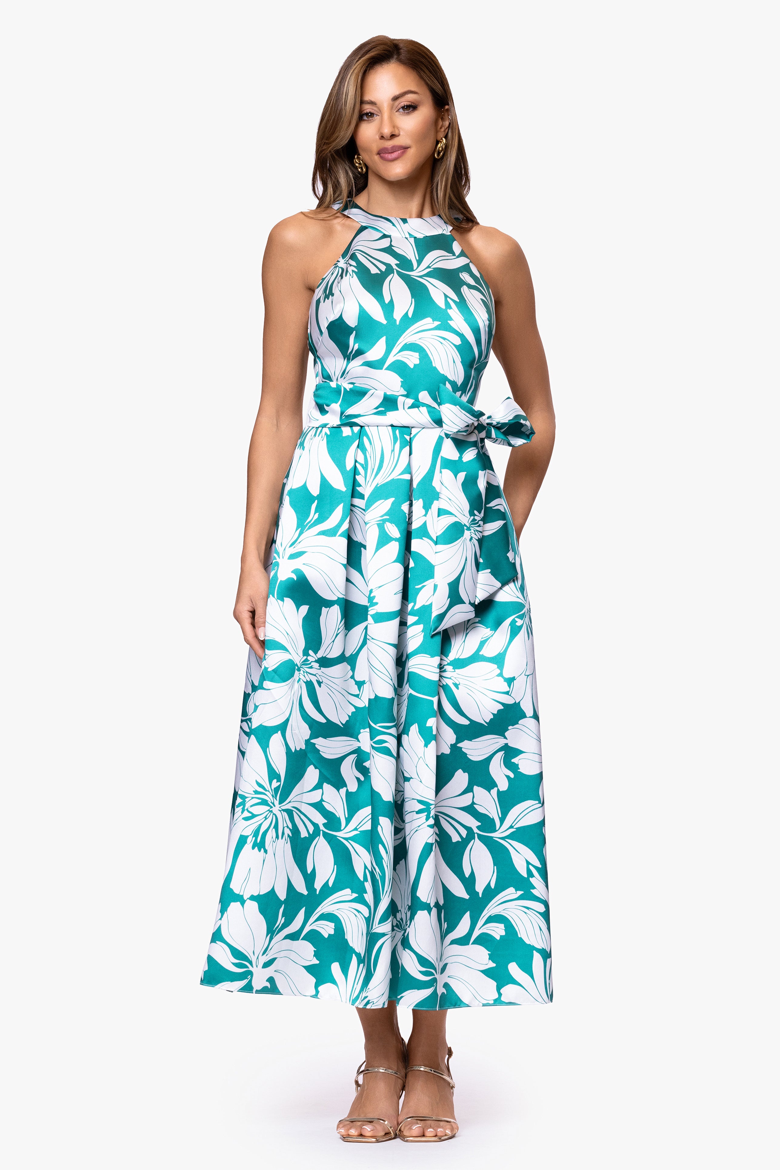 natalia blue printed maxi dress Natalia Blue and Gold Watercolor Maxi Dress