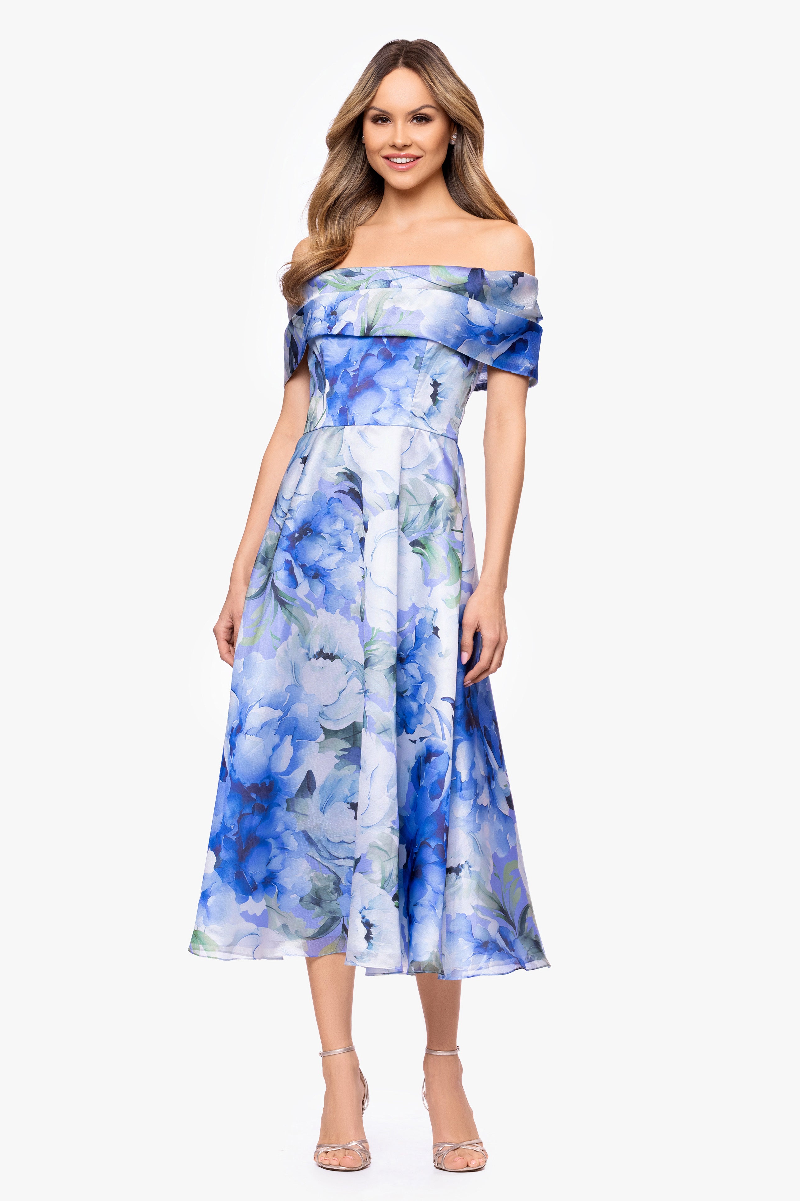 "Alexis" Organza Off The Shoulder Floral Midi Dress