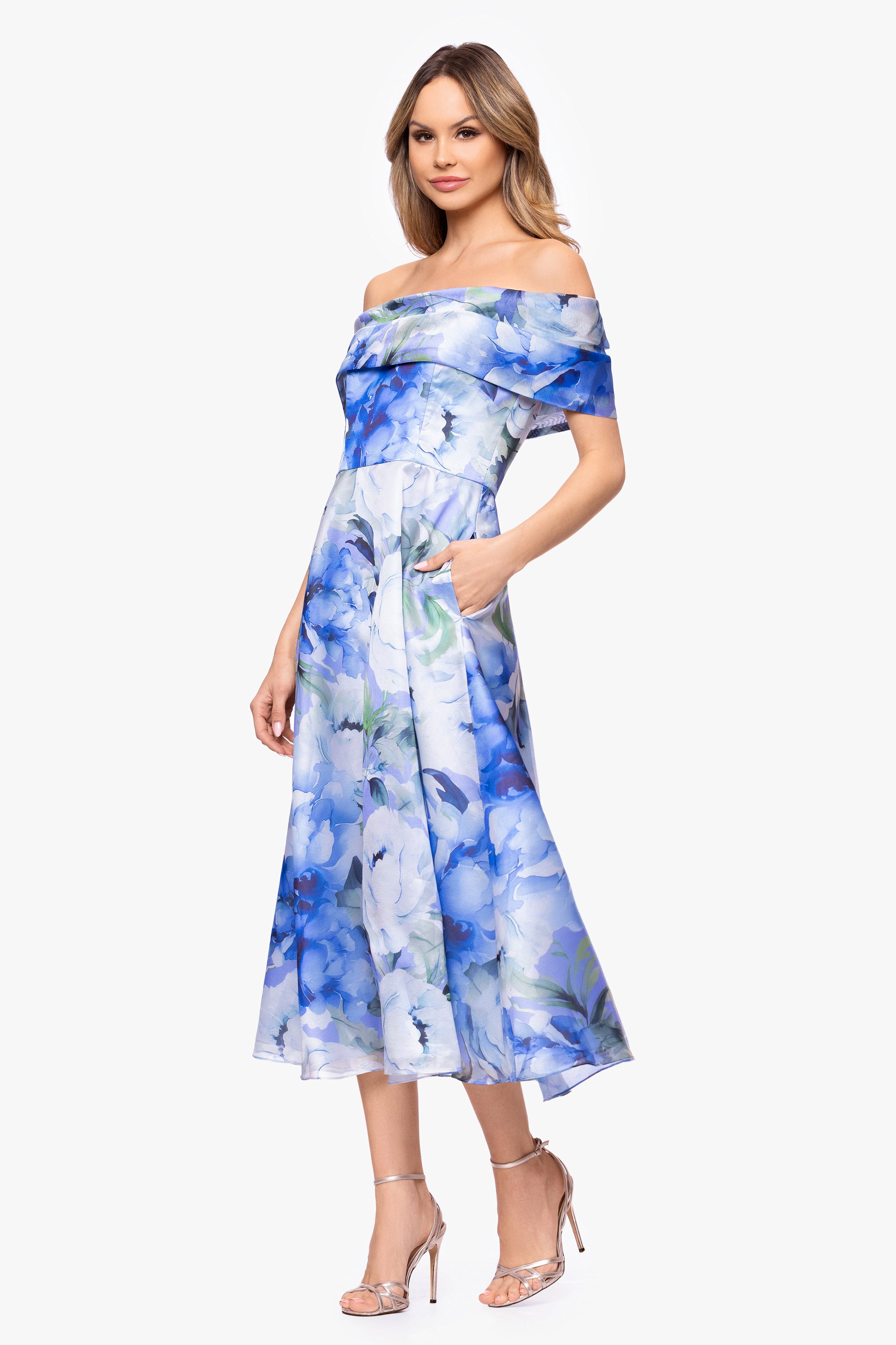 "Alexis" Organza Off The Shoulder Floral Midi Dress