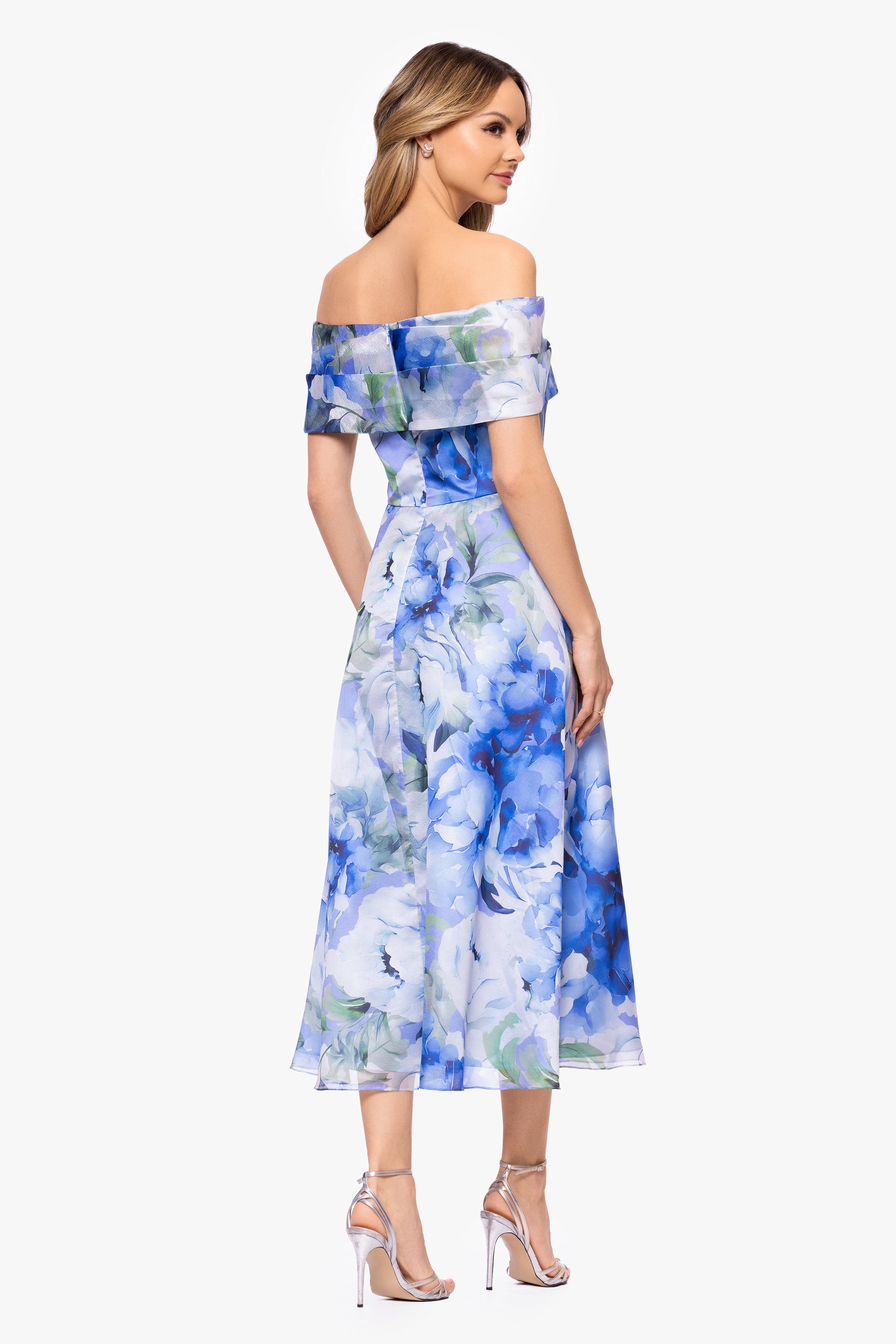"Alexis" Organza Off The Shoulder Floral Midi Dress