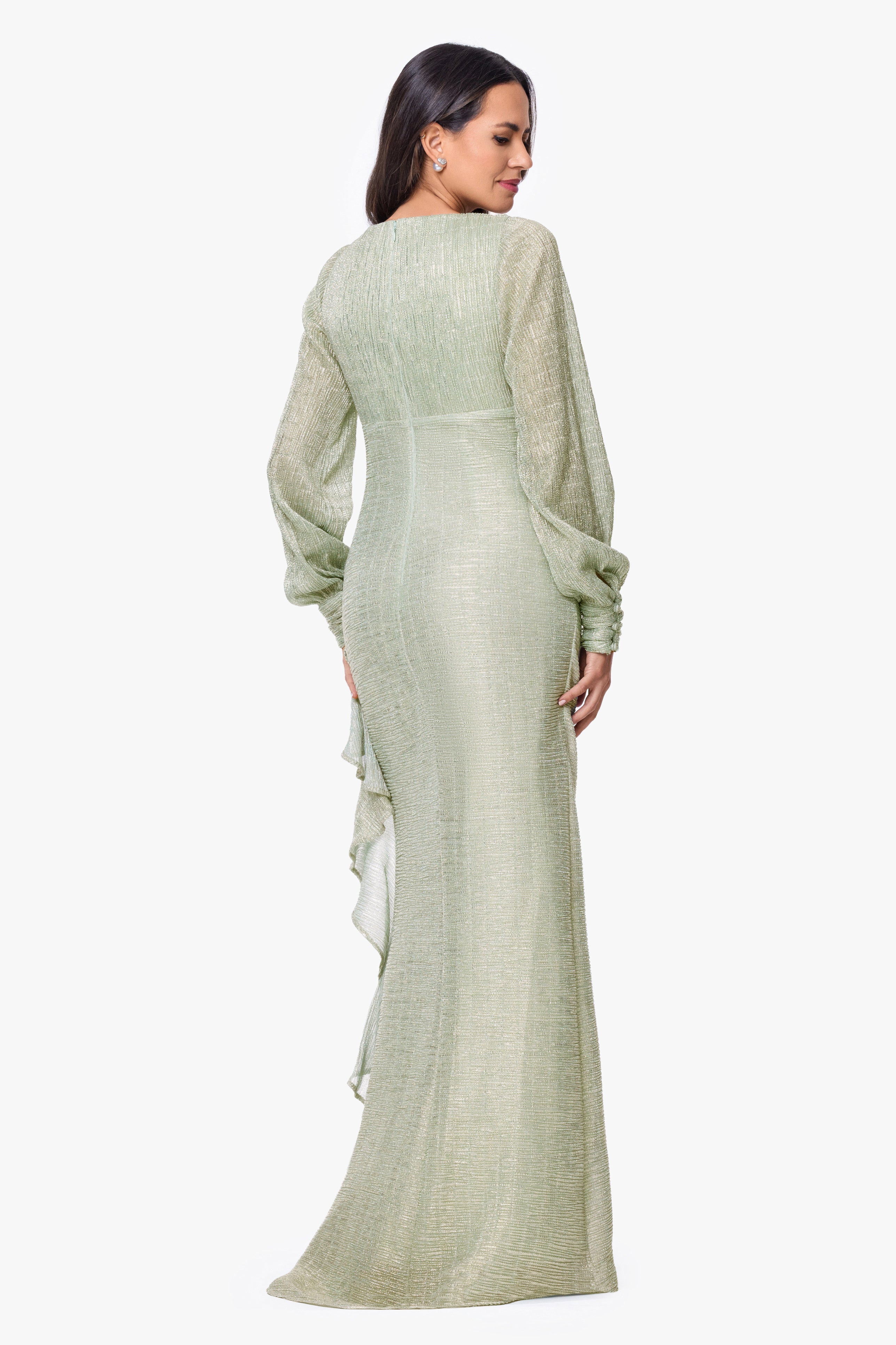 Betsy & Adam Women's V-Neck Ball Gown - Sage Gold