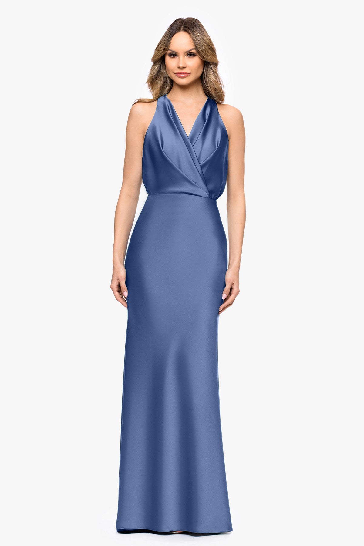 Petite "Zoella" Satin V-Neck Dress