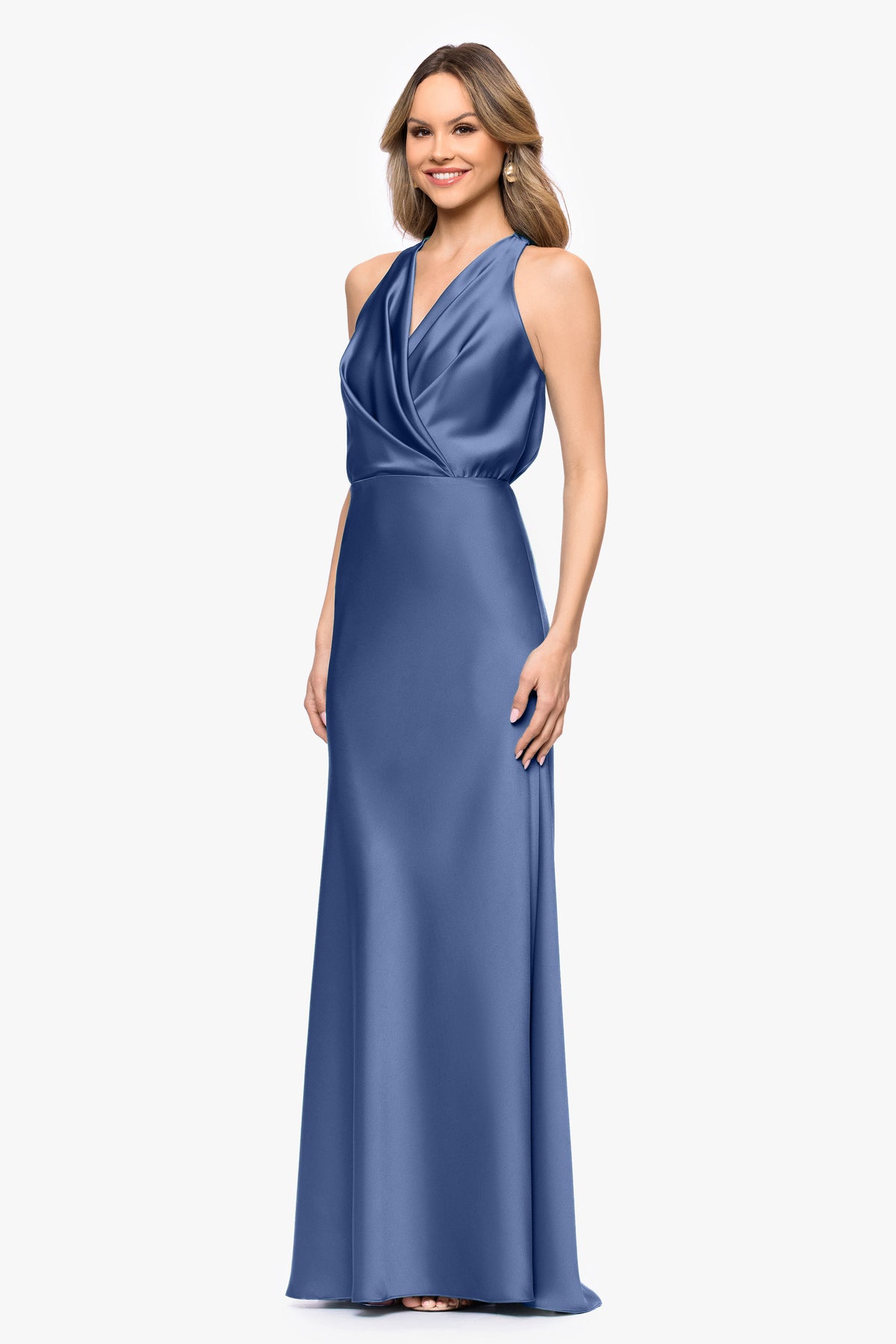Petite "Zoella" Satin V-Neck Dress