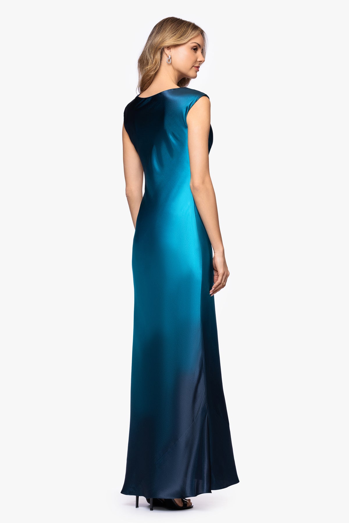 Petite "Annika" Ombre Satin Drape Neck Dress