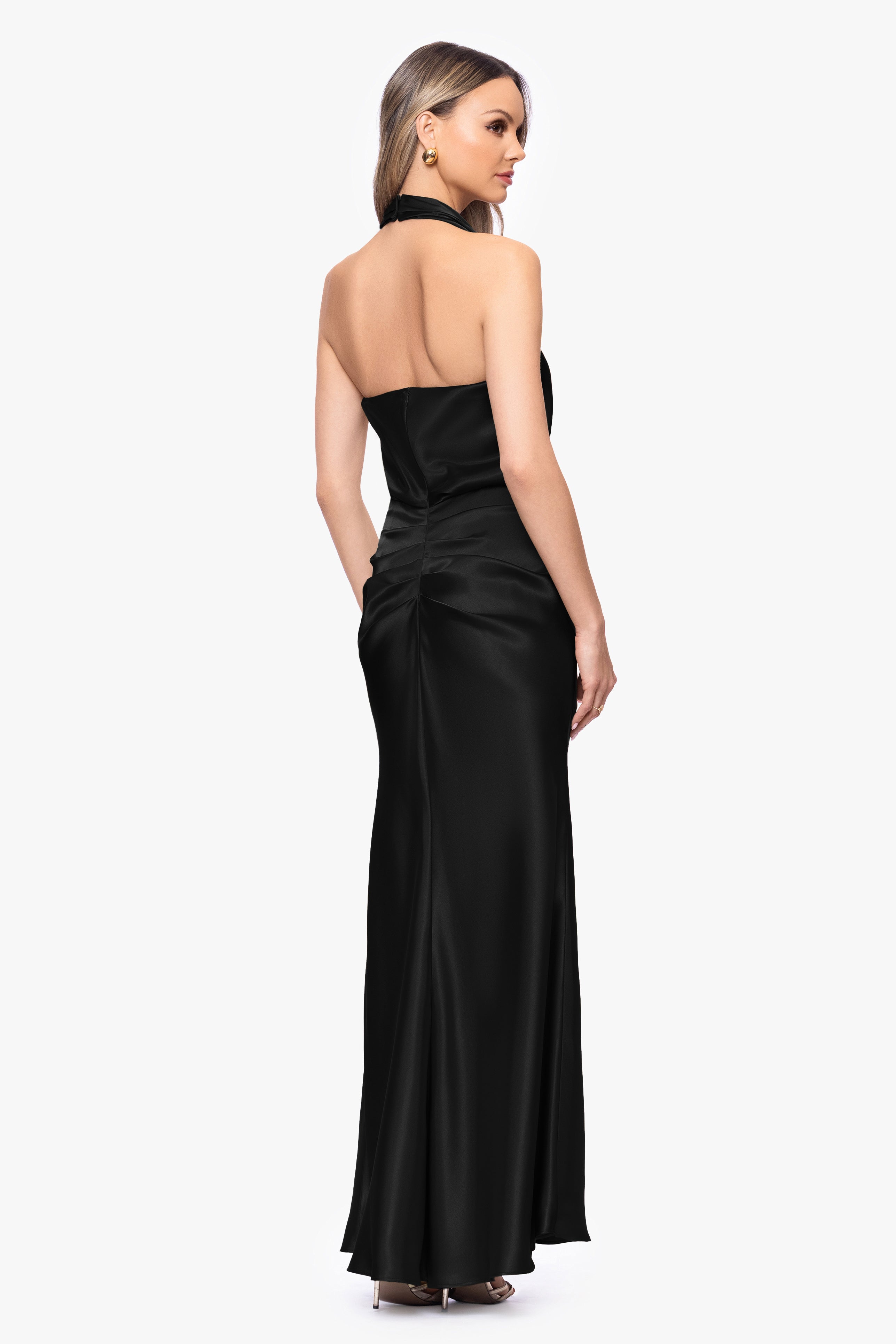 "Willow" Satin Halter Asymmetrical Floor Length Dress