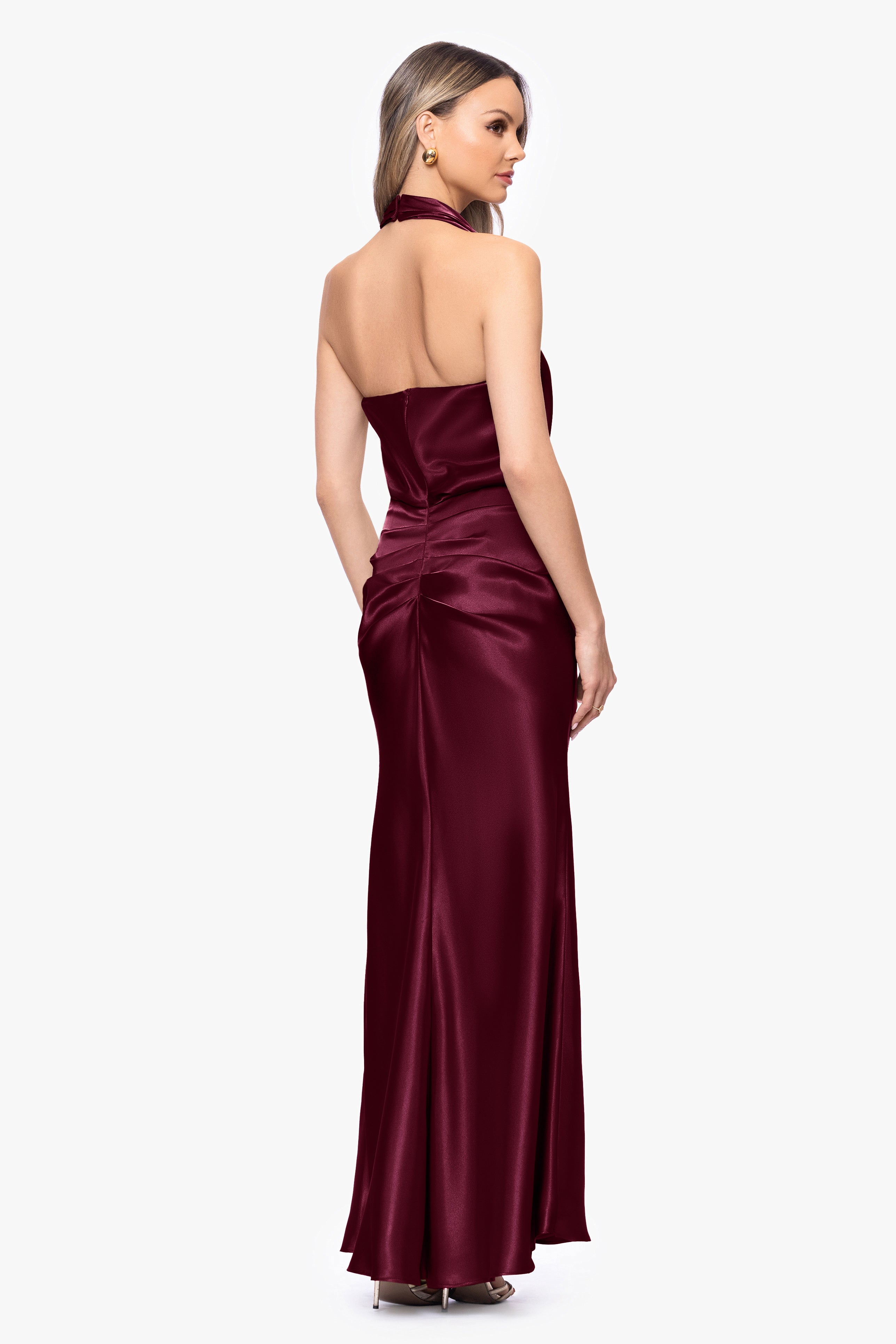 "Willow" Satin Halter Asymmetrical Floor Length Dress