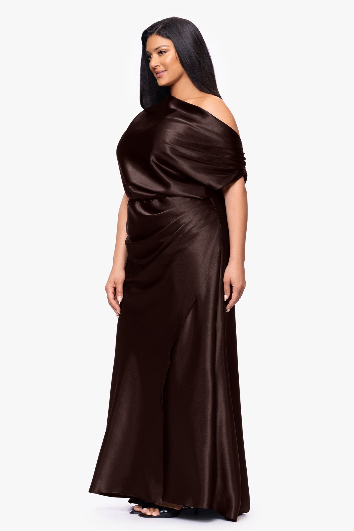 Plus "Sofia" Satin Drop Shoulder Dress